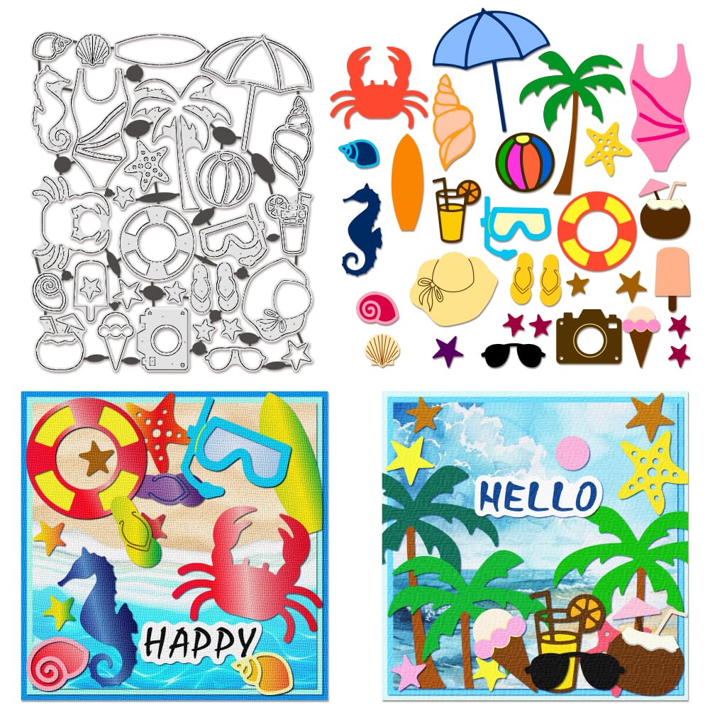 BENECREAT Beach Elements Die Cuts for Card Making, Crab and Swimsuits Carbon Steel Template Metal Cutting Dies for Decoration DIY Paper Scrapbooking Album Craft Home Decor