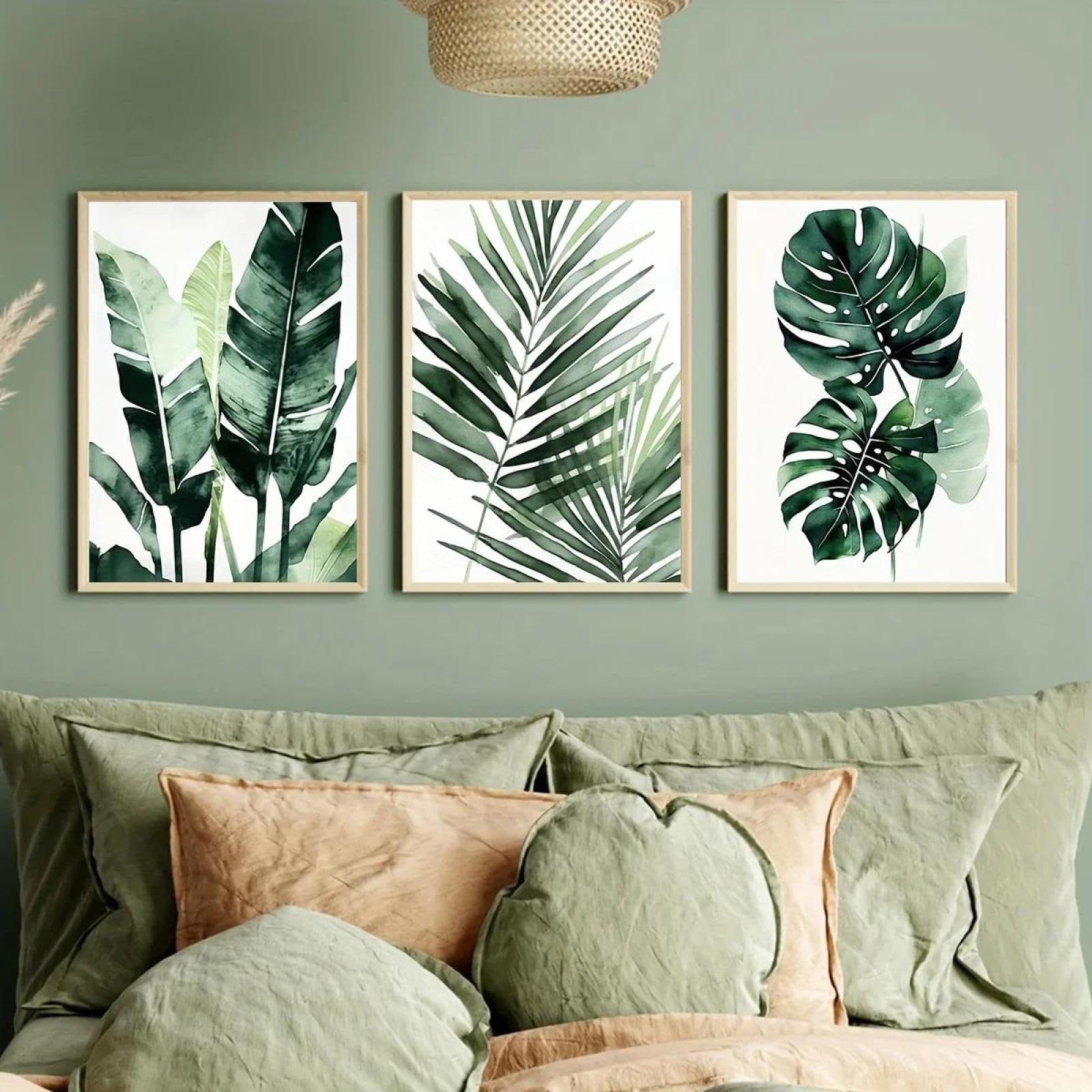 Baibexing Minimalist Tropical Plants Leaf Canvas Painting Wall Art Posters Prints For Living Rooms Bedroom Decor 30X40Cmx3Pcs Unframed