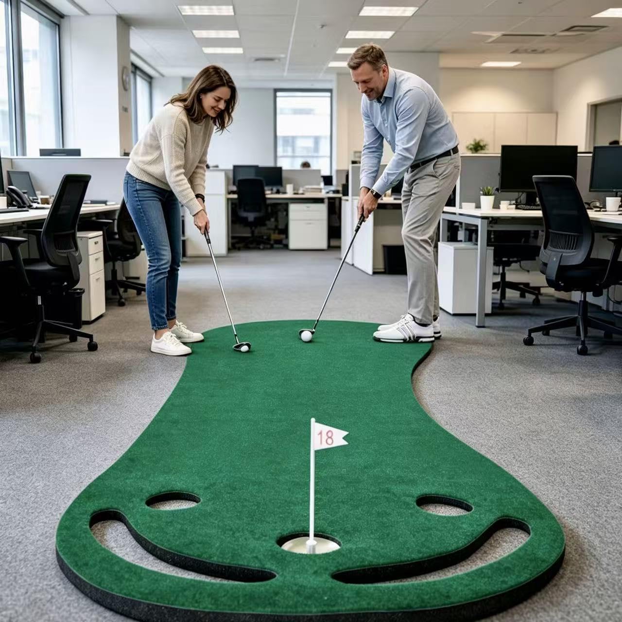 Crestgolf Lachende Golf Putting Matte - Indoor Golf Grün für Zuhause & Büro - Realistische Golf Praxis mit 3 Löchern - Anti-Rutsch Design Golf Liebhaber, Kollegen & Familie