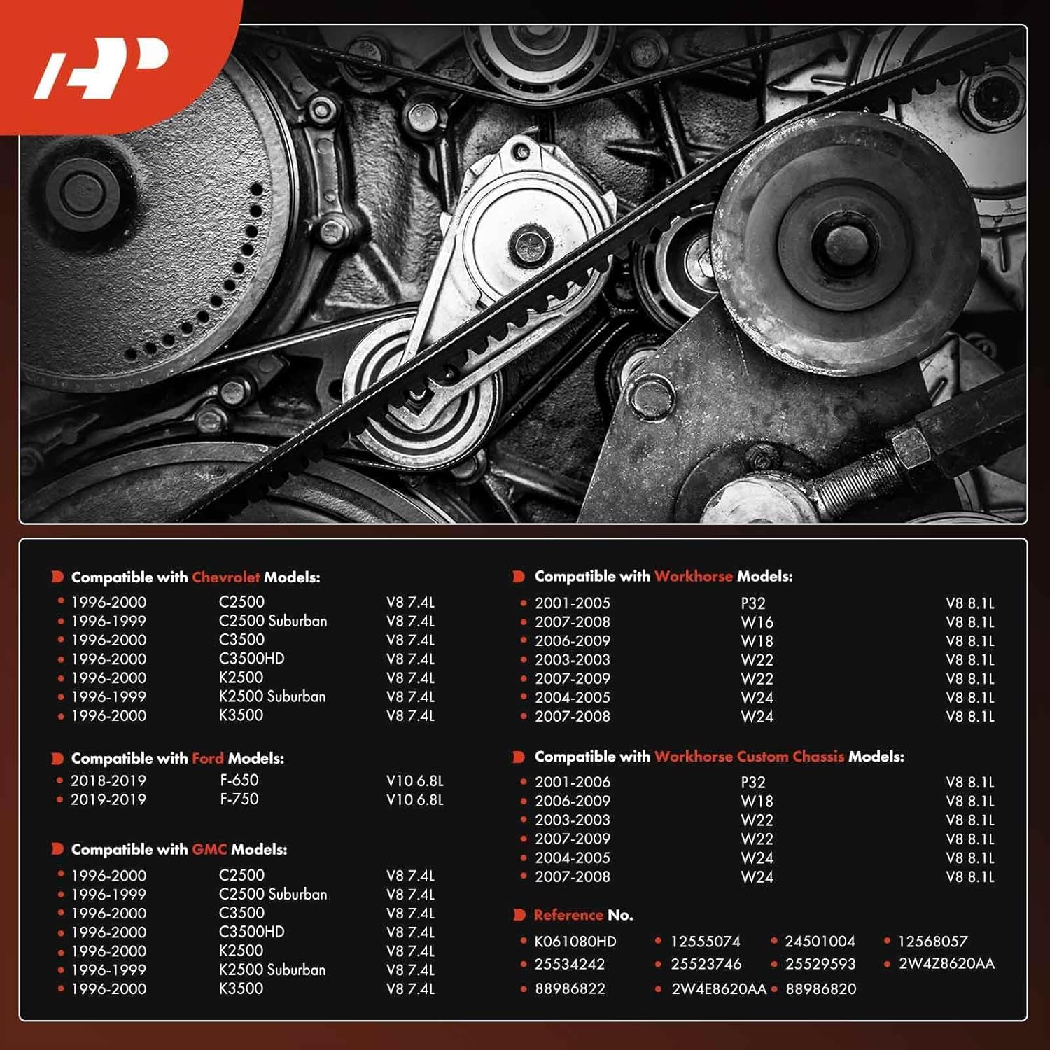 A-Premium Serpentine Belt 108.14 Inch Heavy-Duty For Ford & Chevrolet & GMC & Workhorse & Workhorse Custom Chassis- F-650, F-750, C2500, C3500, K2500, P32, W16, W18, W22