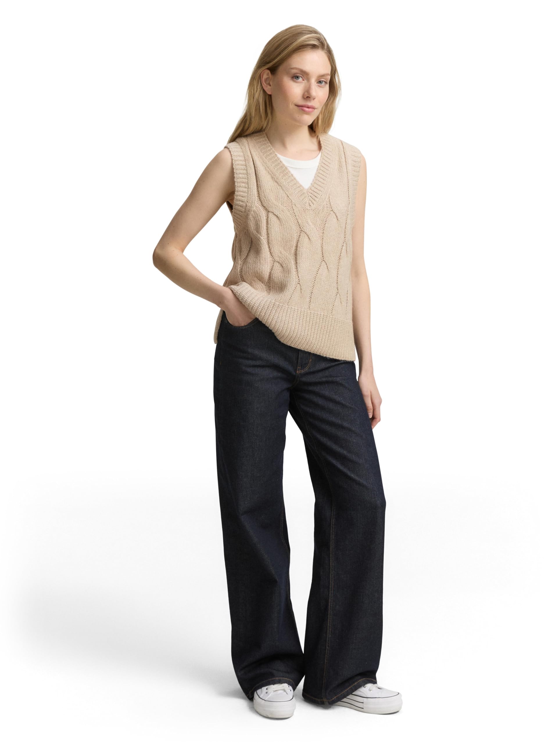 Tom Tailor Damen 1047708 Pullunder mit Zopfmuster (1er Pack)