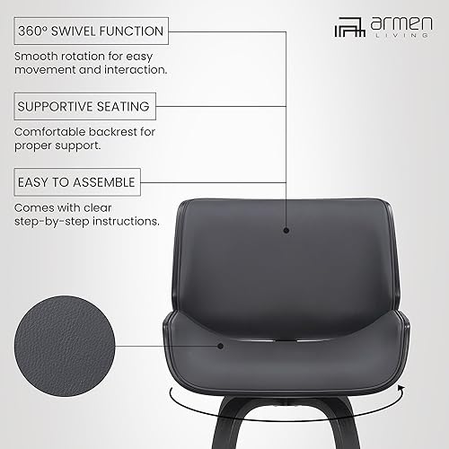Miniatura 12 de Armen Living Tyler - Taburete giratorio de piel sintética gris y madera negra de 26 pulgadas de altura de mostrador Gris / Negro,Marrón