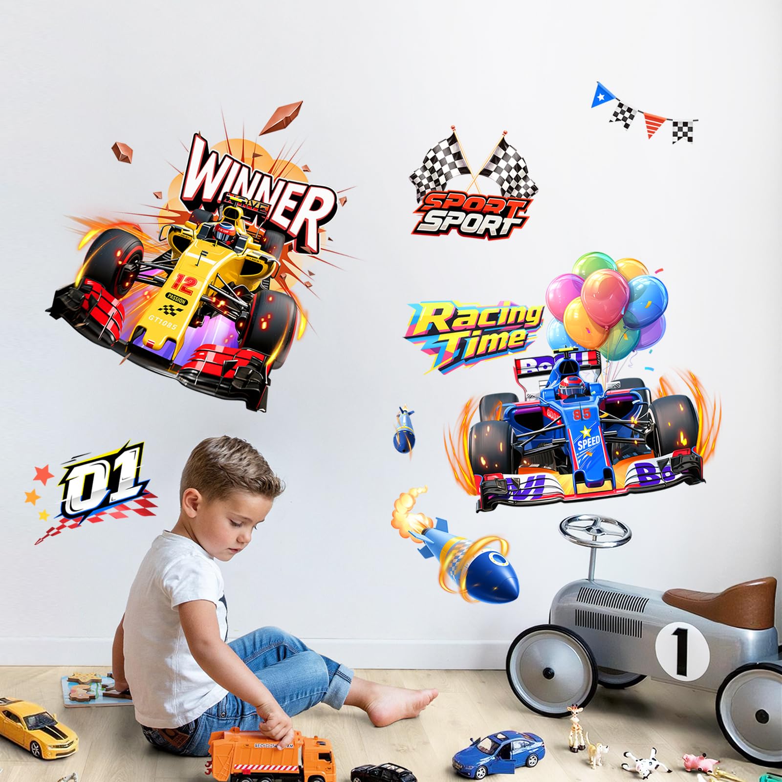 Supzone Large Racing Car Wall Stickers Speeding Racing Car Peel and Stick Wall Art Decals for Boys Kids Bedroom Playroom Decor - Image 4