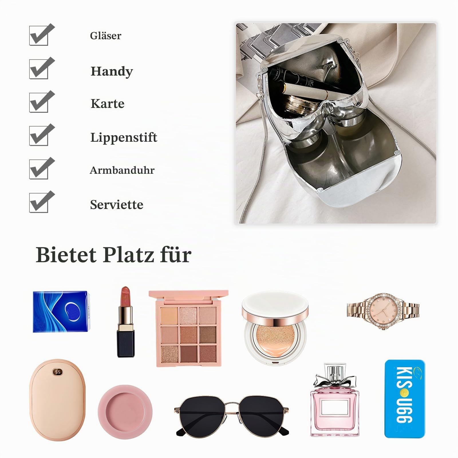 Mini Abendtasche für Frauen Neuheit Hip Shaped Clutch Tasche Acryl Schultertasche Hochzeit Brautbörse Handtasche Kette Umhängetasche Damen Klein Tasche Silber