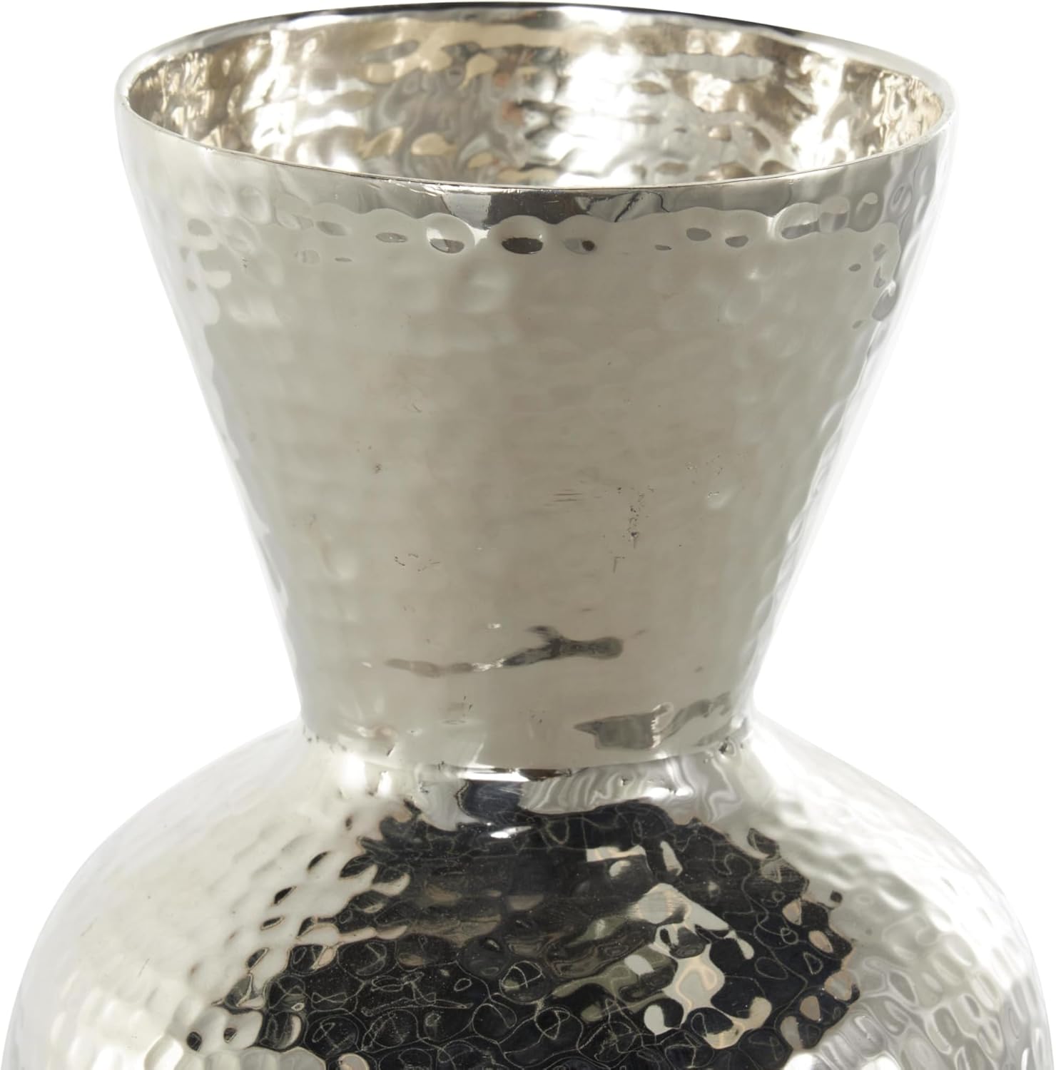 Deco 79 Aluminum Metal Decorative Vase Hammered Centerpiece Vase with Cone Shaped Opening, Flower Vase for Home Decoration 6" x 6" x 13", Silver