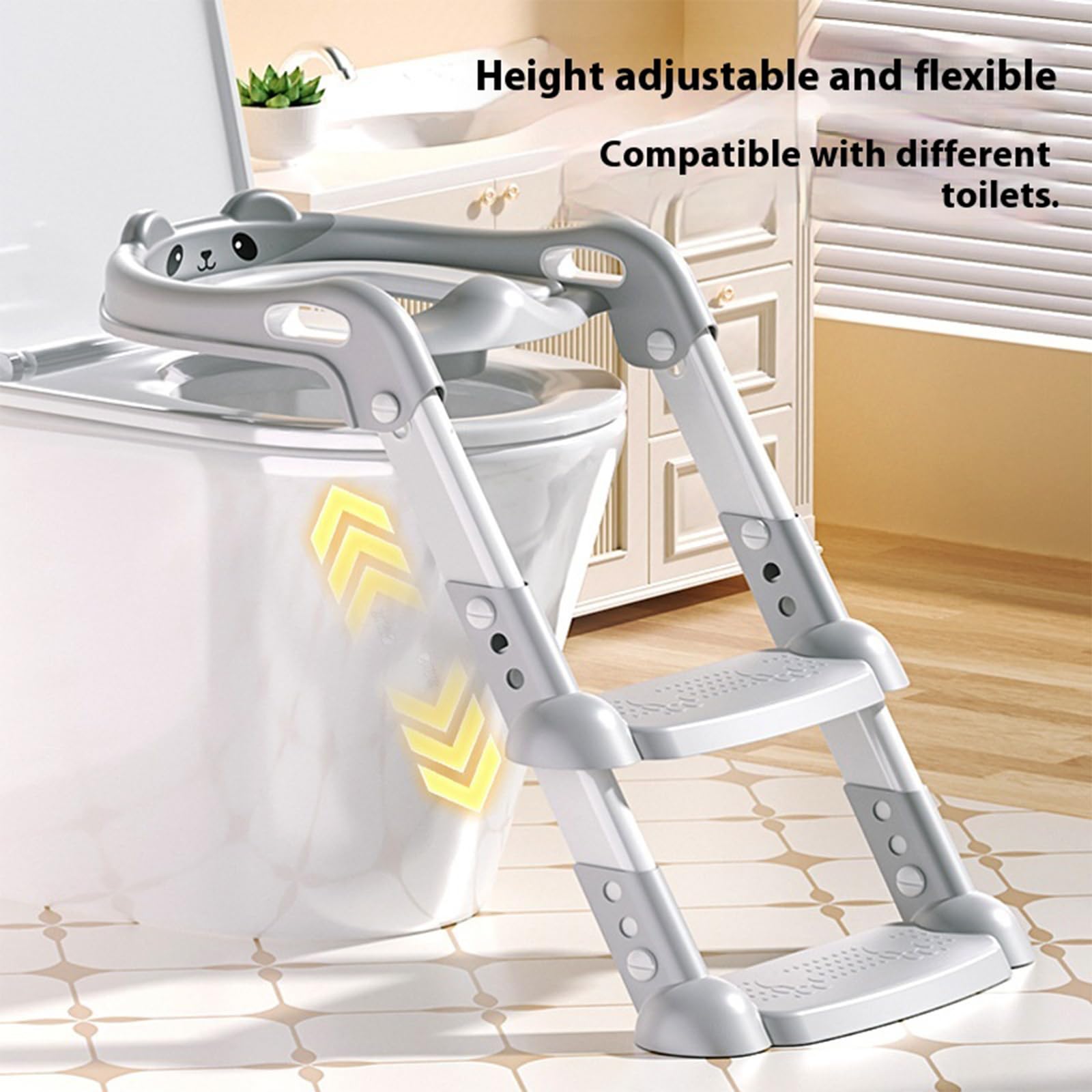 3-fach höhenverstellbarer Töpfchentrainingshocker für Kleinkinder, faltbare Trittleiter, rutschfeste Basis, ergonomisches Design, Toilettensitz, Tritthocker, Toilettensitz