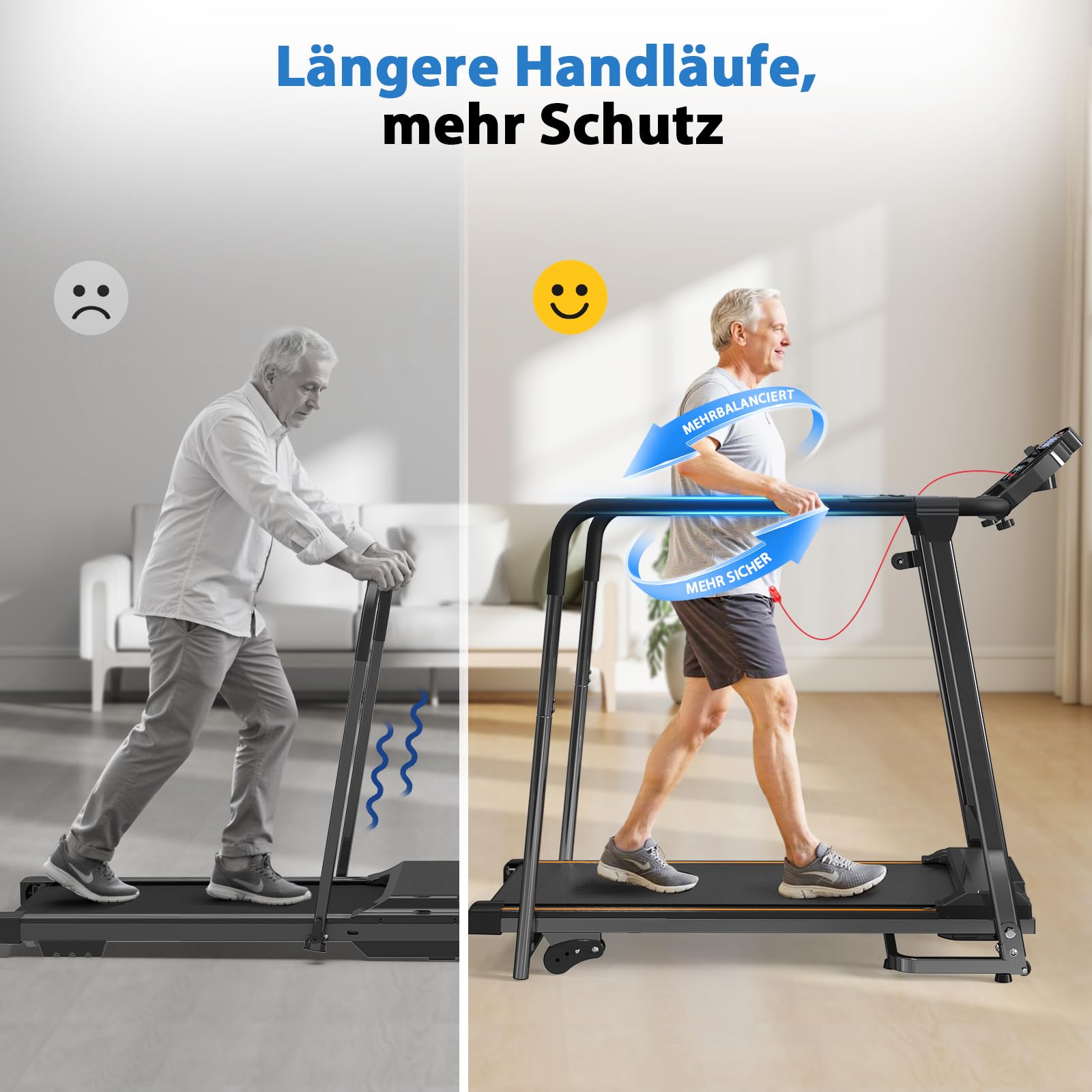 CIIHI Laufband für Zuhause mit Handlauf für Senioren – Laufband Klappbar 150kg Tragkraft, 0-2% Steigung, Auto-Schmierung, Stummschalt- & Schnellwahltasten, für ältere Menschen & Rehabilitation | 150kg Tragkraft, 0-2% Steigung, Auto-Schmierung, Stummschalt