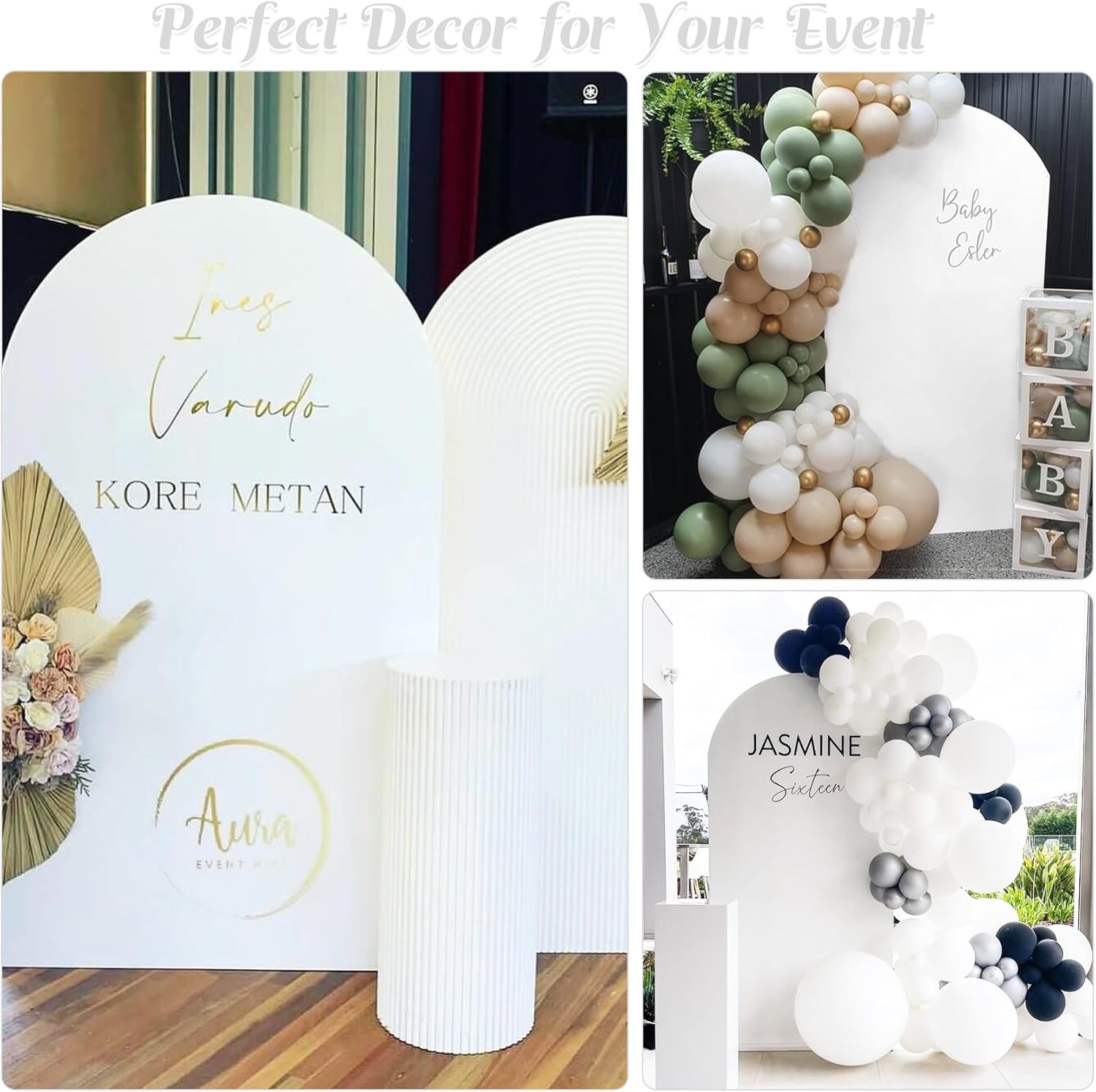 Set of 2 Wedding Arch Cover 2-Sided Round Top Spandex Fitted Arch Backdrop Cover for Birthday Party Baby Shower Wedding Arch Stand Decor（7.2FT, 6.6FT, White）