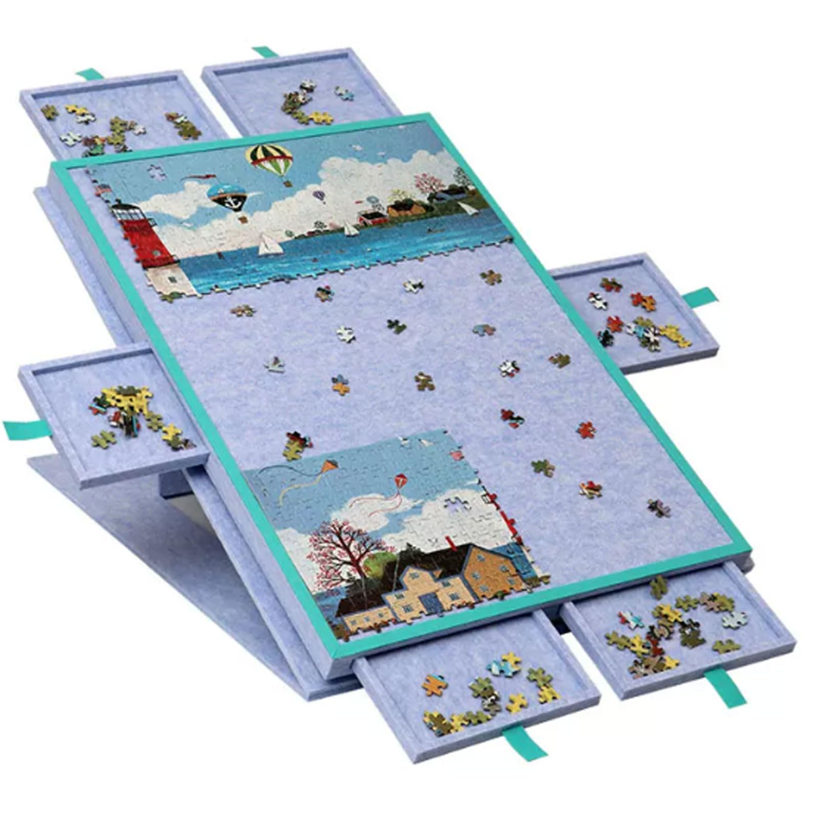 Tavolo da Puzzle in Feltro per 1000 Pezzi,Tavolo da Puzzle Pieghevole,Tappetino Puzzle Portatile,con 6 Cassetti per la Suddivisione,per Il tempos Libero e l'intrattenimento,Antipolvere
