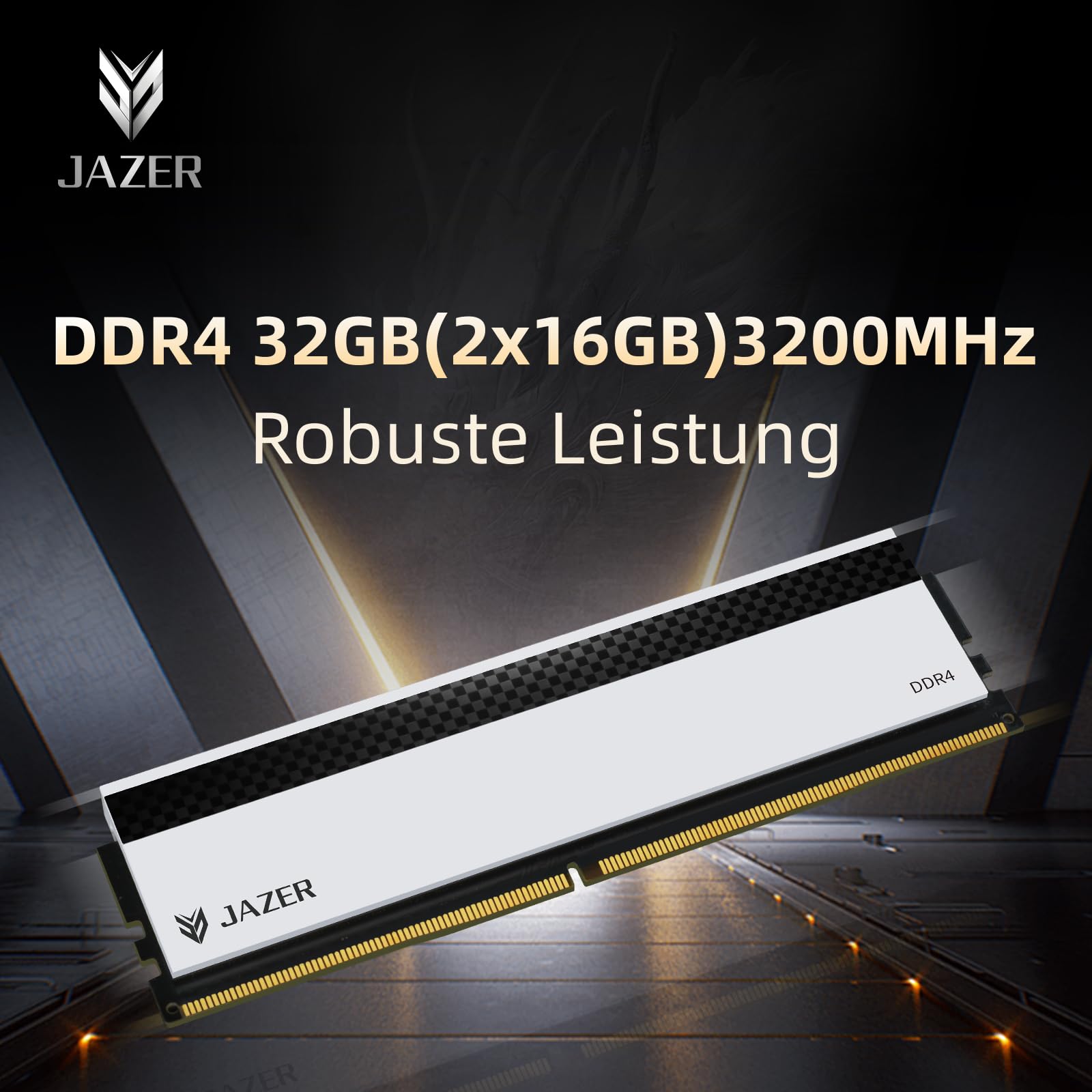 JAZER DDR4 RAM 32GB (2x16GB) 3200MHz Desktop Hochleistungs Memory | CL18, XMP 2.0 Übertaktung, 1.35V UDIMM Arbeitsspeicher,Weiß