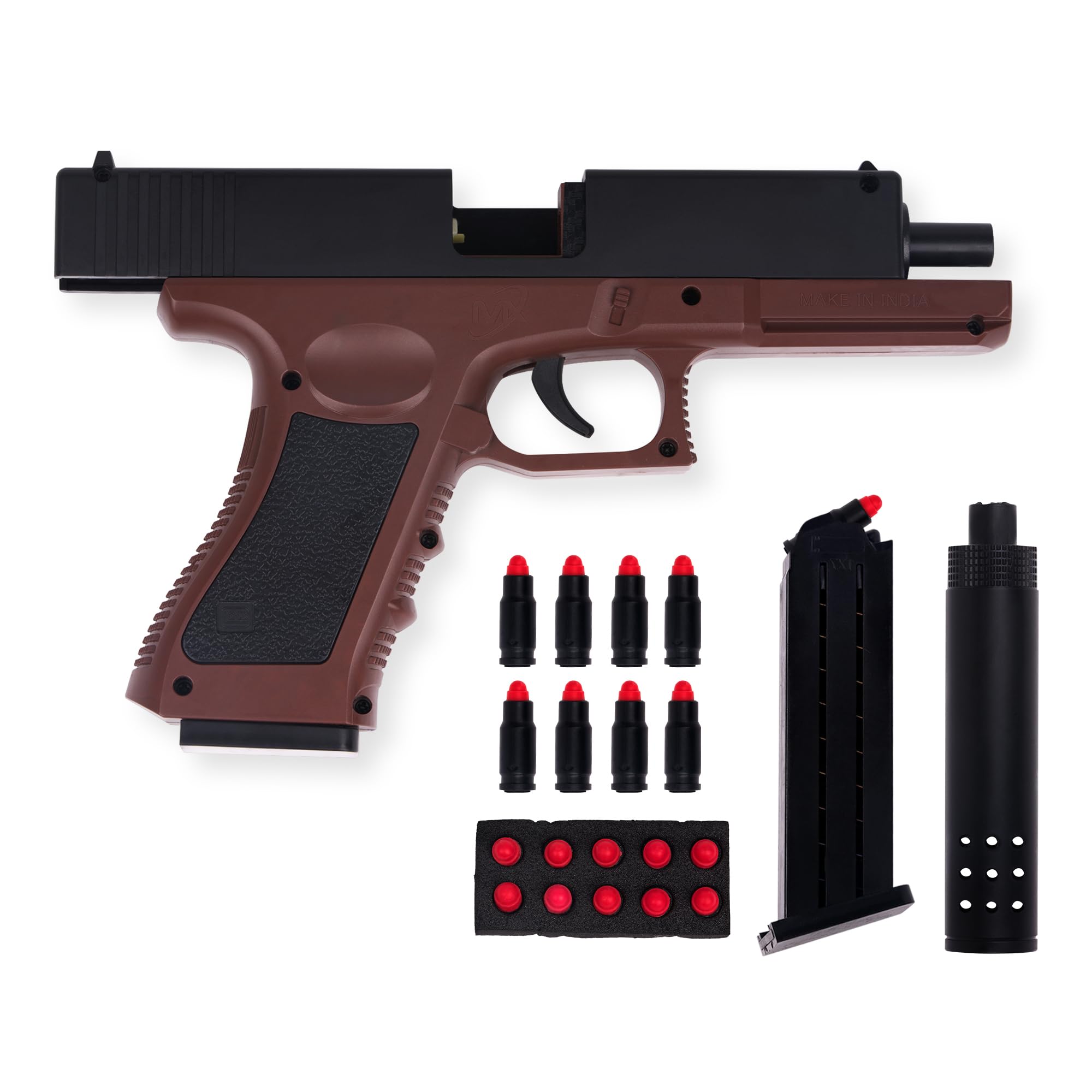Gex Shooting Game Toy Guns for Kids & Adults Soft Bullets Blaster Gun Pistol with Foam Darts Jump Ejecting Mag Indoor Outdoor Play Toys (Minimum Age 10 Years)