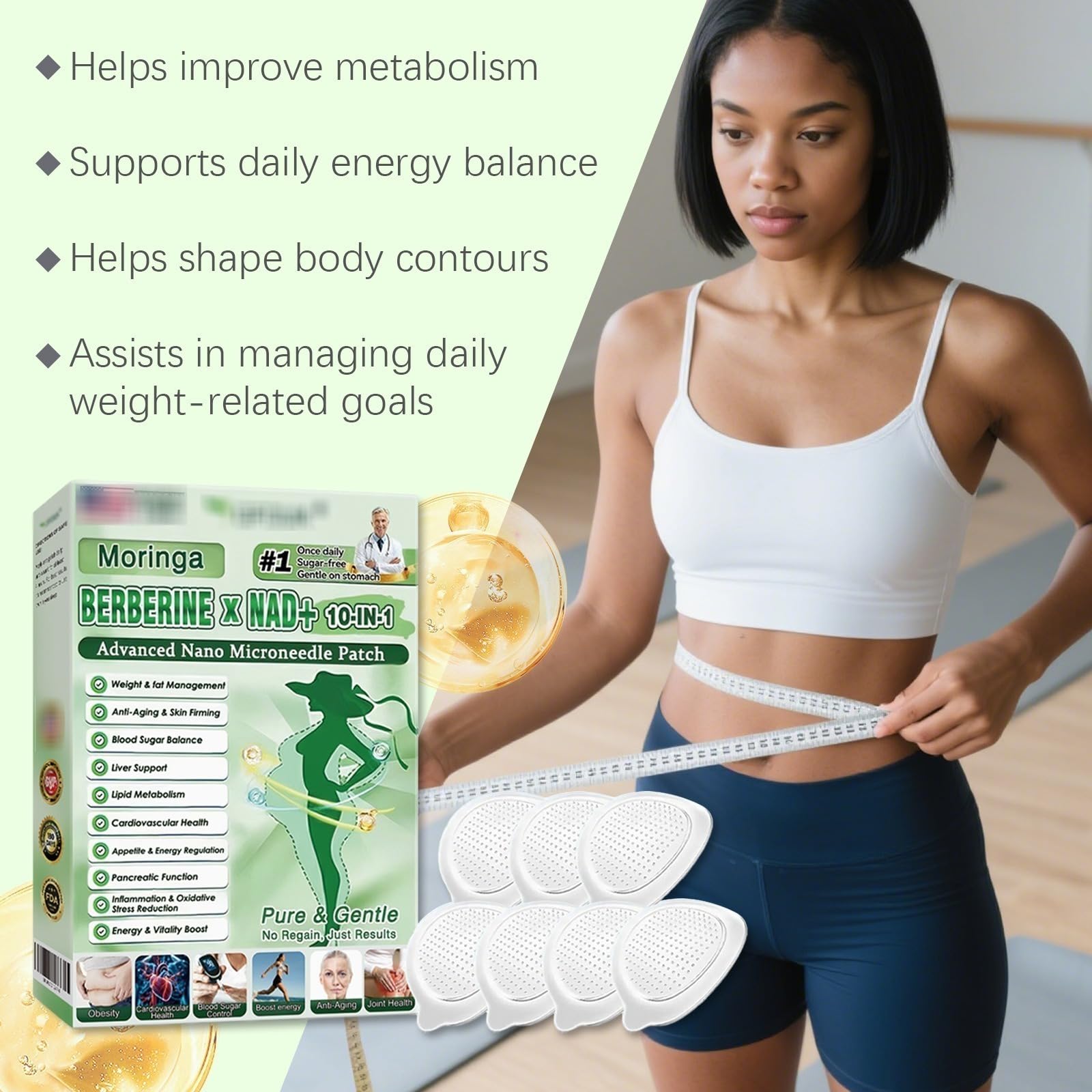 Plaster wyszczuplający 10 w 1 Moringa berberyna, naturalny nano plaster wyszczuplający sylwetkę i płaski brzuch. Łatwa do nałożenia, niewidoczna bielizna, idealna dla mężczyzn i kobiet na co dzień.