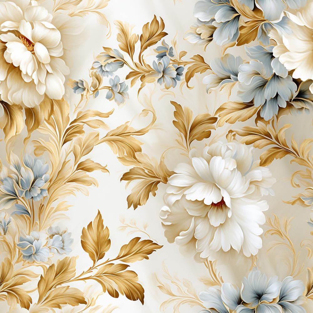 18"x236" Vintage Gold White Peony Flower Peel and Stick Self Adhesive Wallpaper Removable Contact Paper Stick on Easy Peel Off Wall Paper for Kitchen Bedroom Bathroom Renter