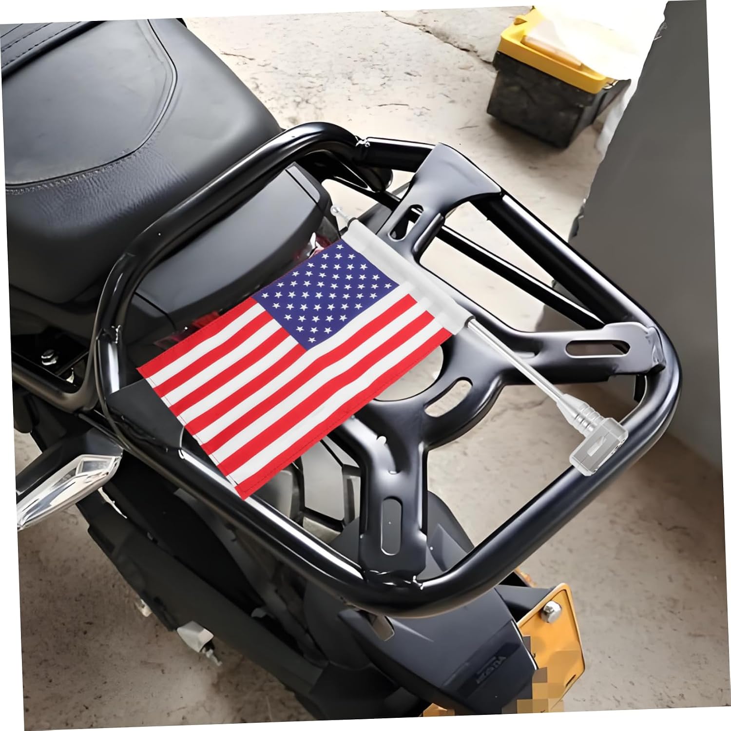 UKCOCO American Flag Pole Kit for Motorcycle and Bike Cargo Rack - Adjustable Chrome Metal Flag Holder with Mount for Outdoor Rides and Parades