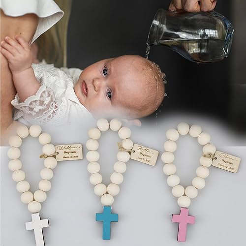 Miniatura 4 de Rosario de bautismo para invitados, mini rosarios de madera personalizados para bautismo, recuerdos de invitados de canto, recuerdo de comunión,