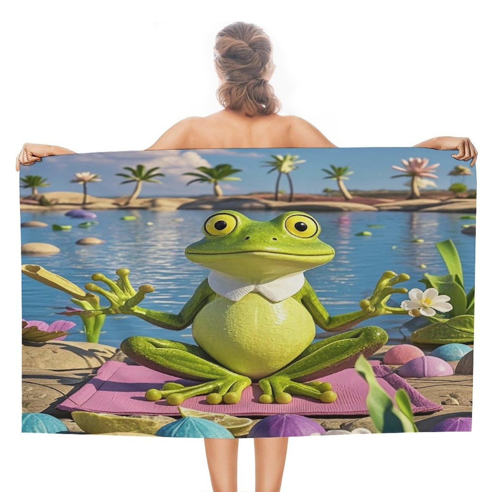 VstaDank Funny Yoga Frog Bath Towel Stylish Double-Faced Pile Travel Towel Soft Absorbent Beach Towel for Pool Swim Sports Camping Adults Gift 51X31 Inch
