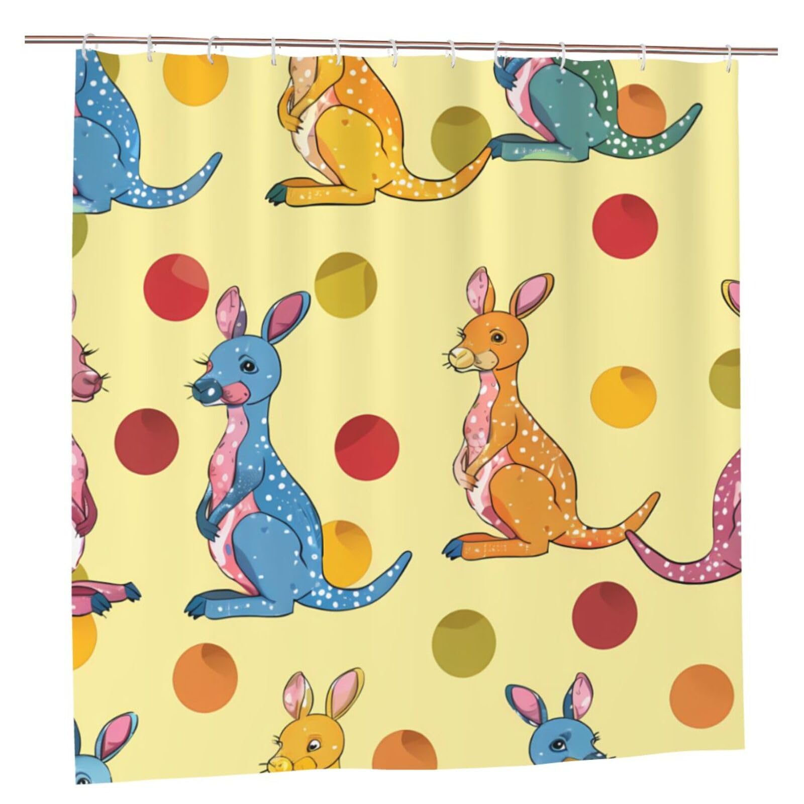 Oudrspo Colorful Kangaroo Unique Designer Artwork Shower Curtain 72x72 Inch - Polyester Bathroom Decor with Metal Grommets