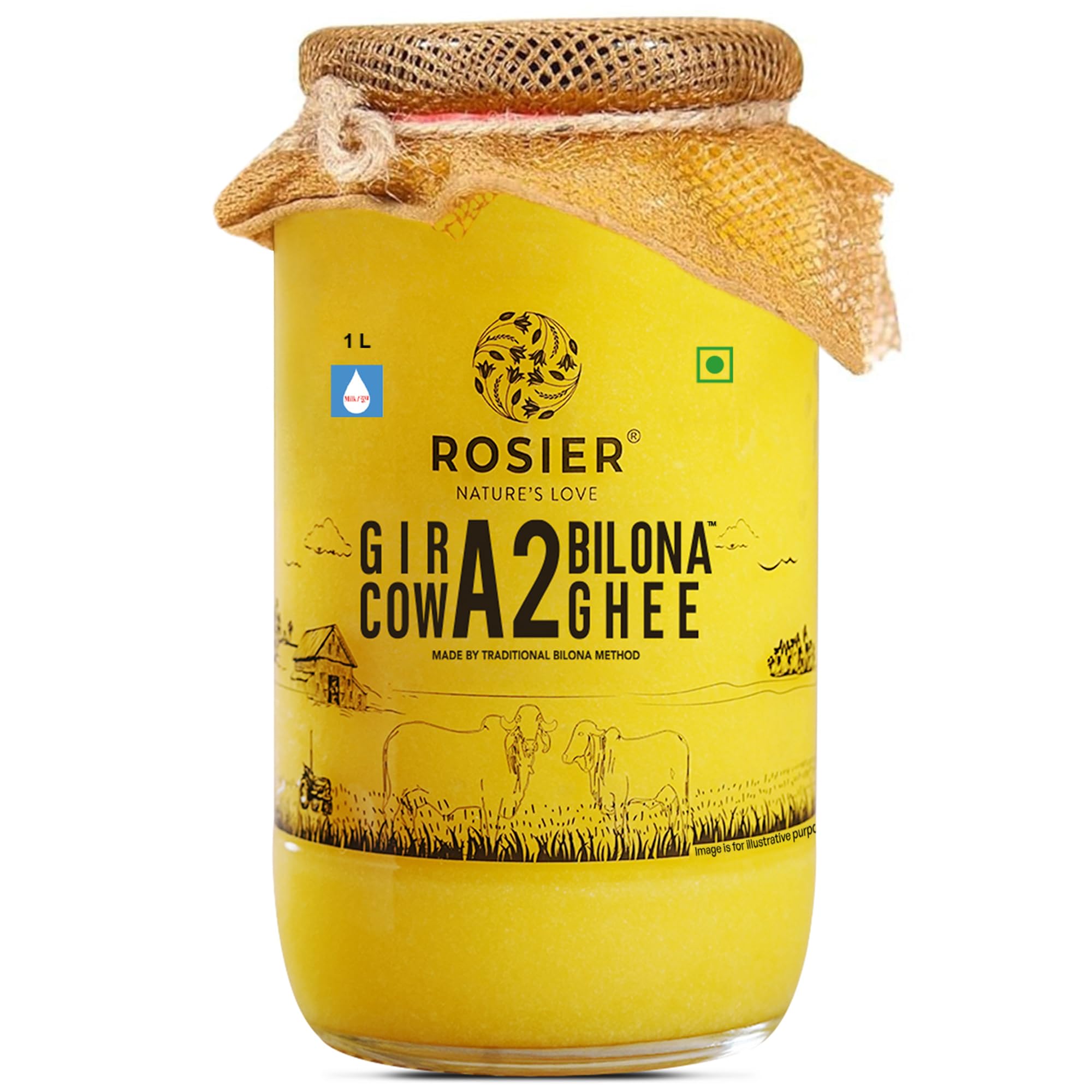 A2 Gir Cow Ghee (1 litre) | Traditional Bilona Method Cow Vedic Ghee | Grassfed, Pure and Healthy Desi A2 Cow Ghee (Glass Bottle - 1000 ML)