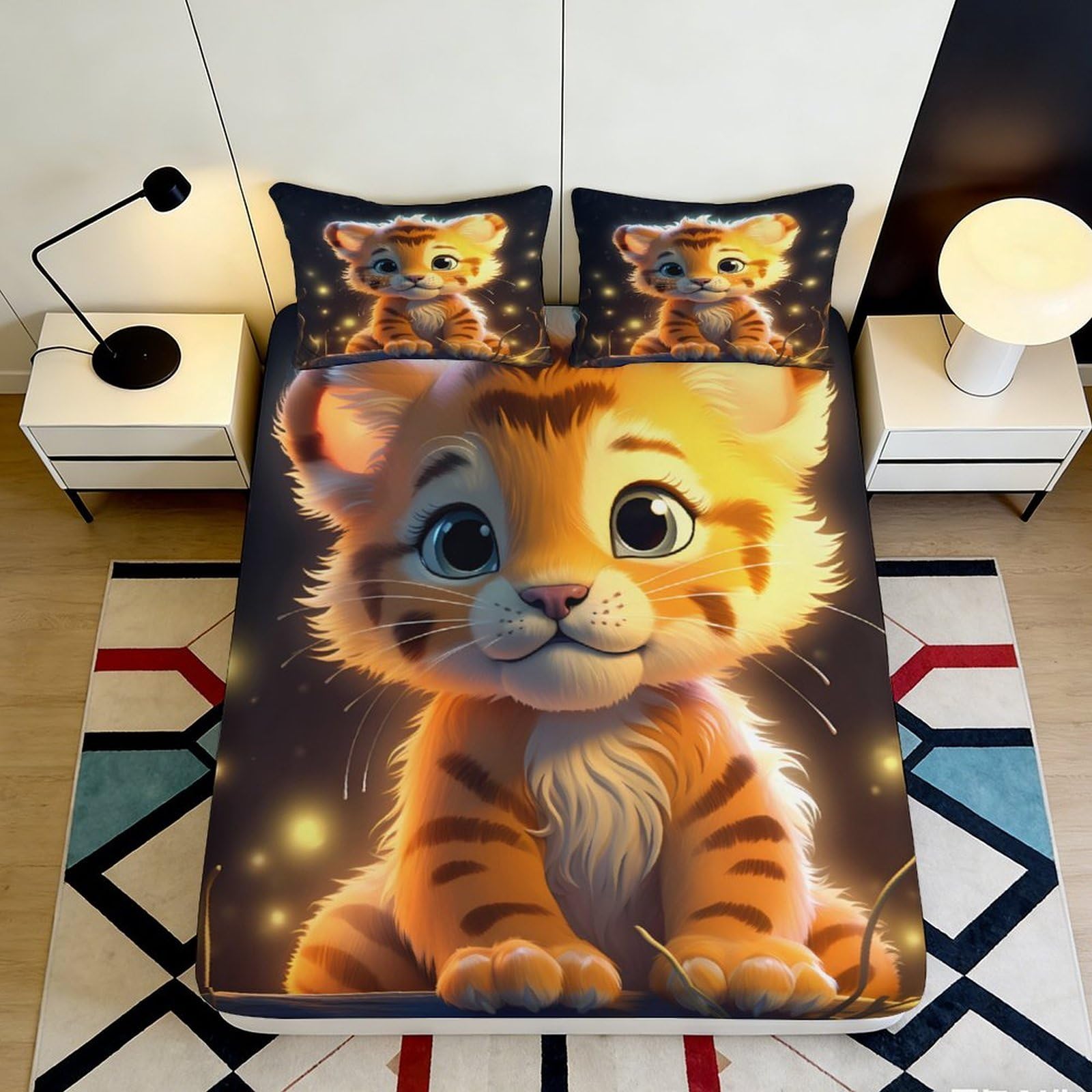 Decorative Tiger Fitted Sheet 3D Printed, Microfiber Soft Touch, Bed Cover for Home Bedroom, Wrinkle Resistant Apartment Bedding, Easy Care, 180x200x25cm