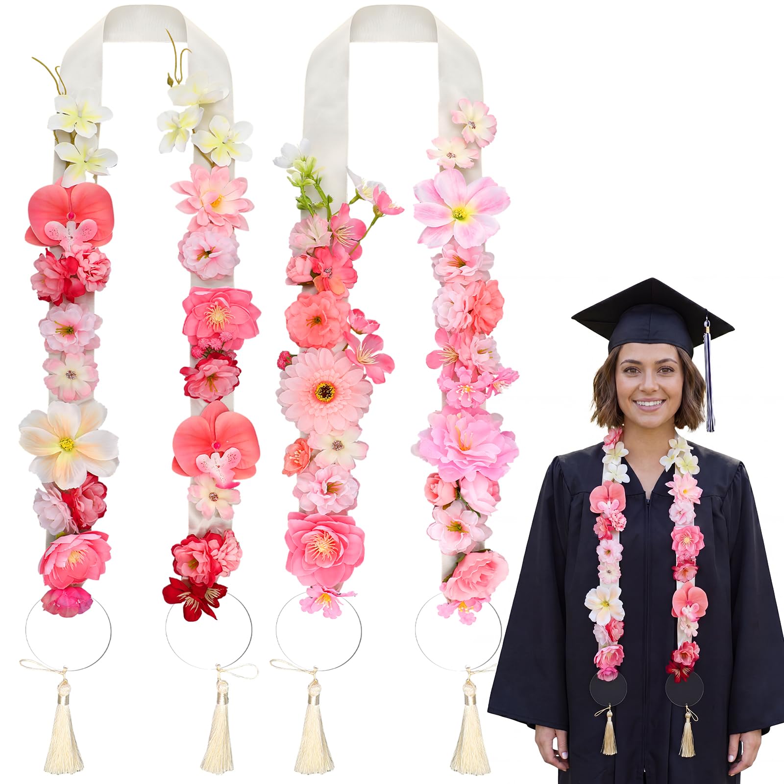 Photo 1 of Wavyknot 2 Pack 2026 Graduation Leis Class of 2026 Artificial Graduation Hawaiian Flower Lei Ribbon Necklace Garland Wreath Grad Gifts for School College Senior Night Party Gift Accessories Photo Prop