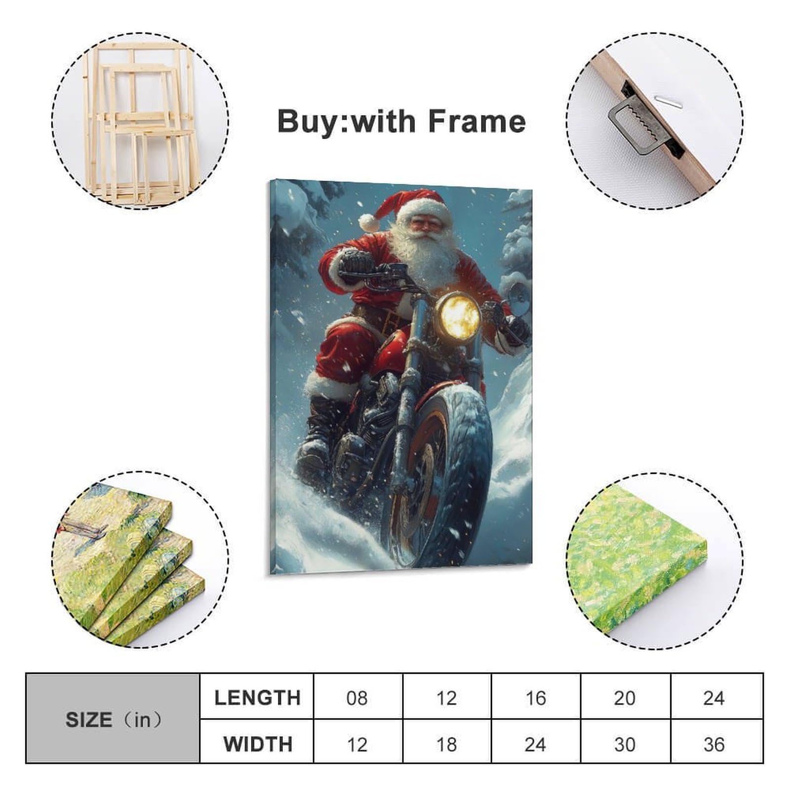 CWLLOG Stampe artistiche da parete su tela, poster natalizio per motociclisti e Babbo Natale, evidenziando un fantastico festival, decorazione moderna per soggiorno e camera da letto, 60 x 90 cm