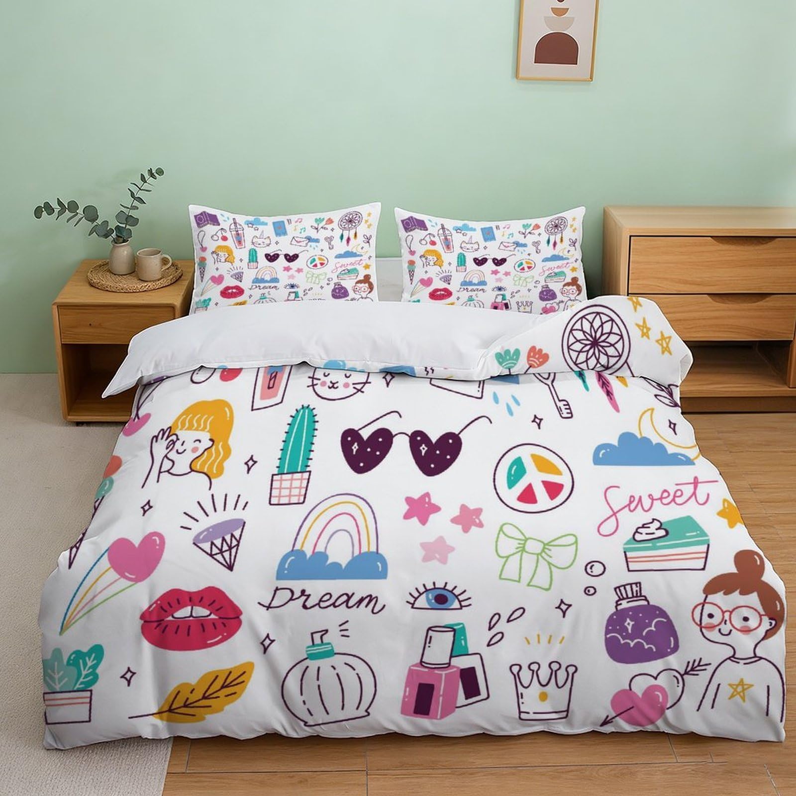 Fantasia 3D Stampata Ragazza Set Copripiumino Microfibra Morbido Decorazione Camera da Letto Set Biancheria per Tutte le Età Casa King（220x240cm）