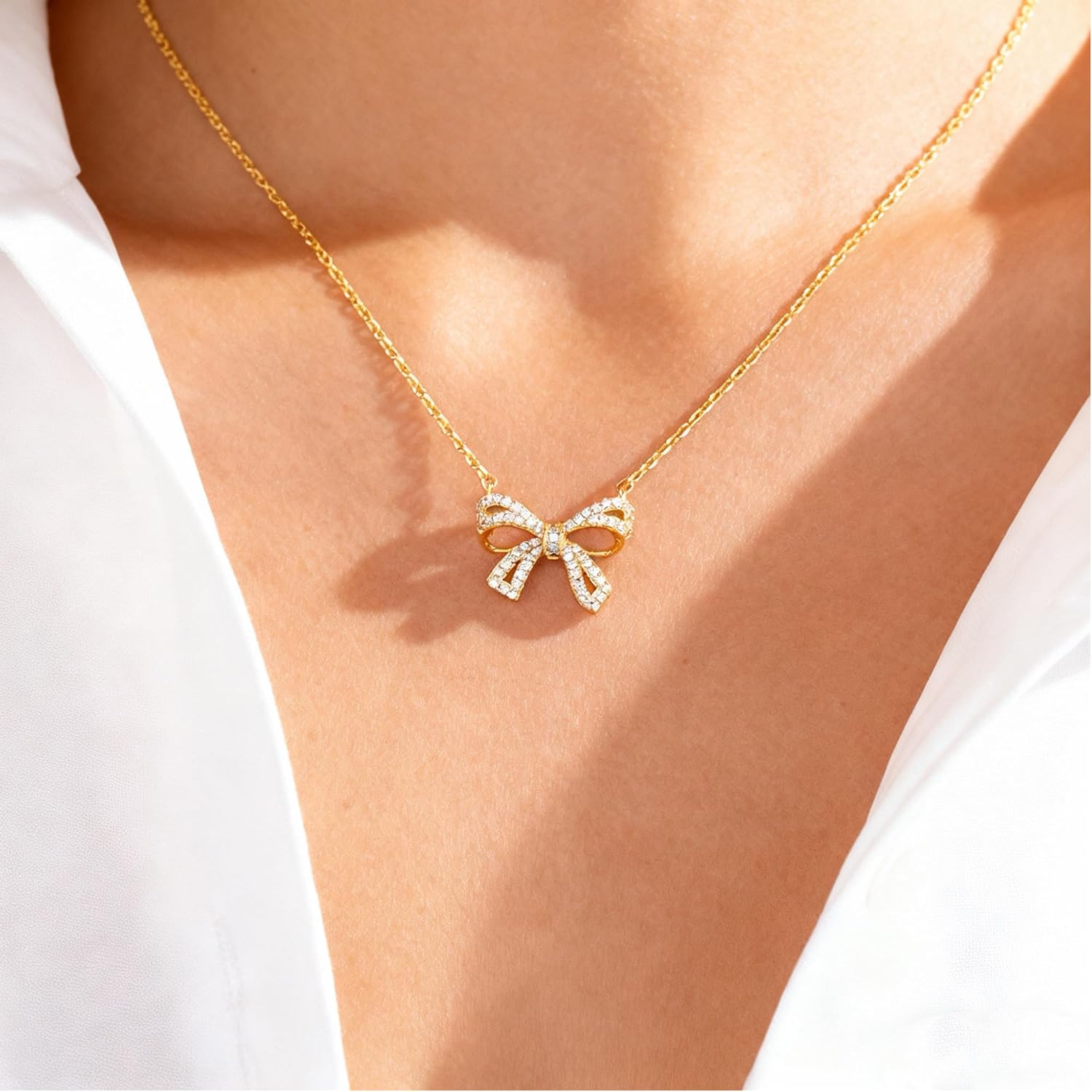 Choistily Gold Necklace for Women Dainty Bow Necklace 14K Gold Plated Choker Necklaces Cute Bow Pendant Charm Necklaces Trendy Stuff Personalized Jewelry Gifts - Image 2