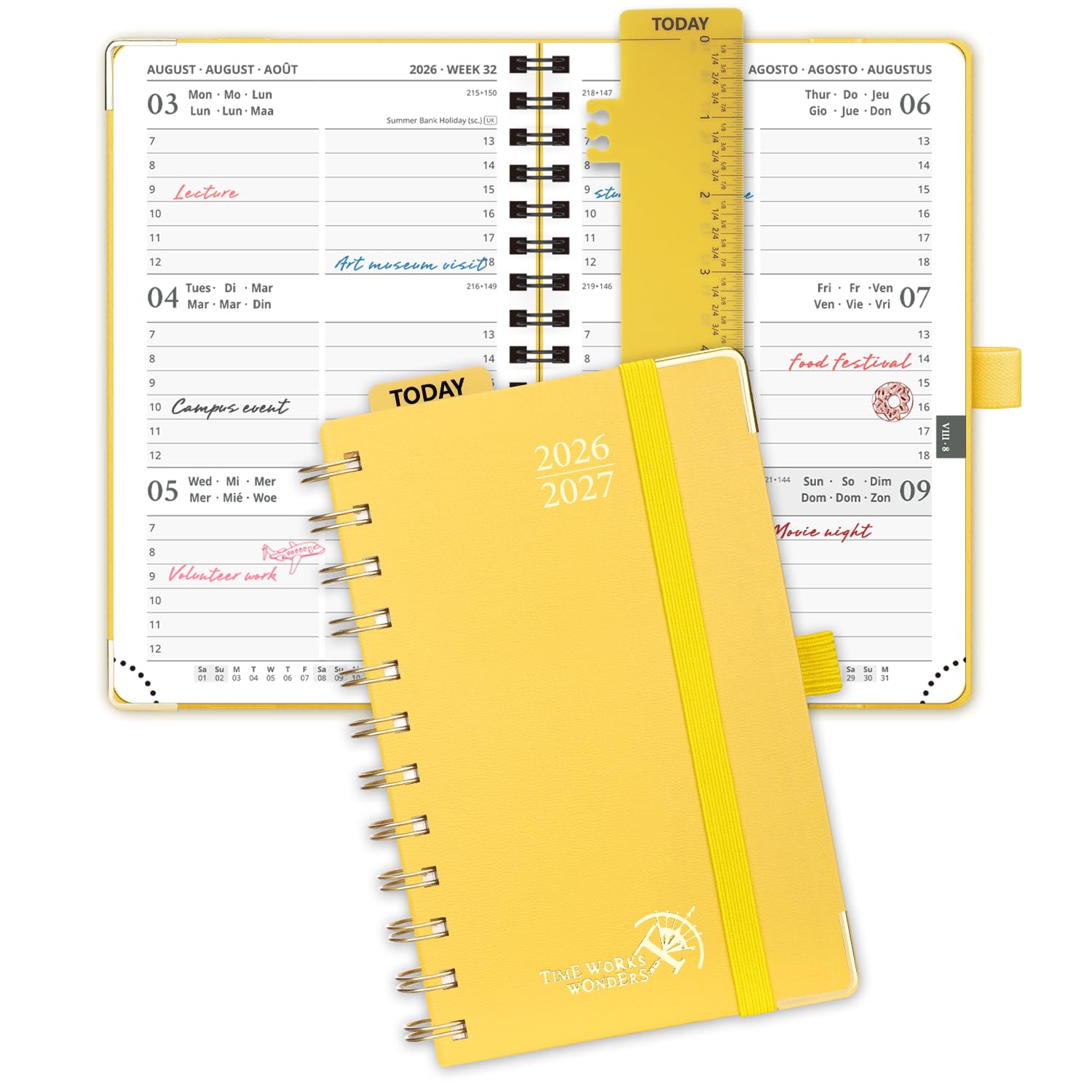 POPRUN 2026-2027 Academic Pocket (16x10.5 cm) Diary Week to View Small Spiral 17 Months (Aug'26 - Dec'27) A6 26/27 Mid Year Weekly Planner(Light Yellow)