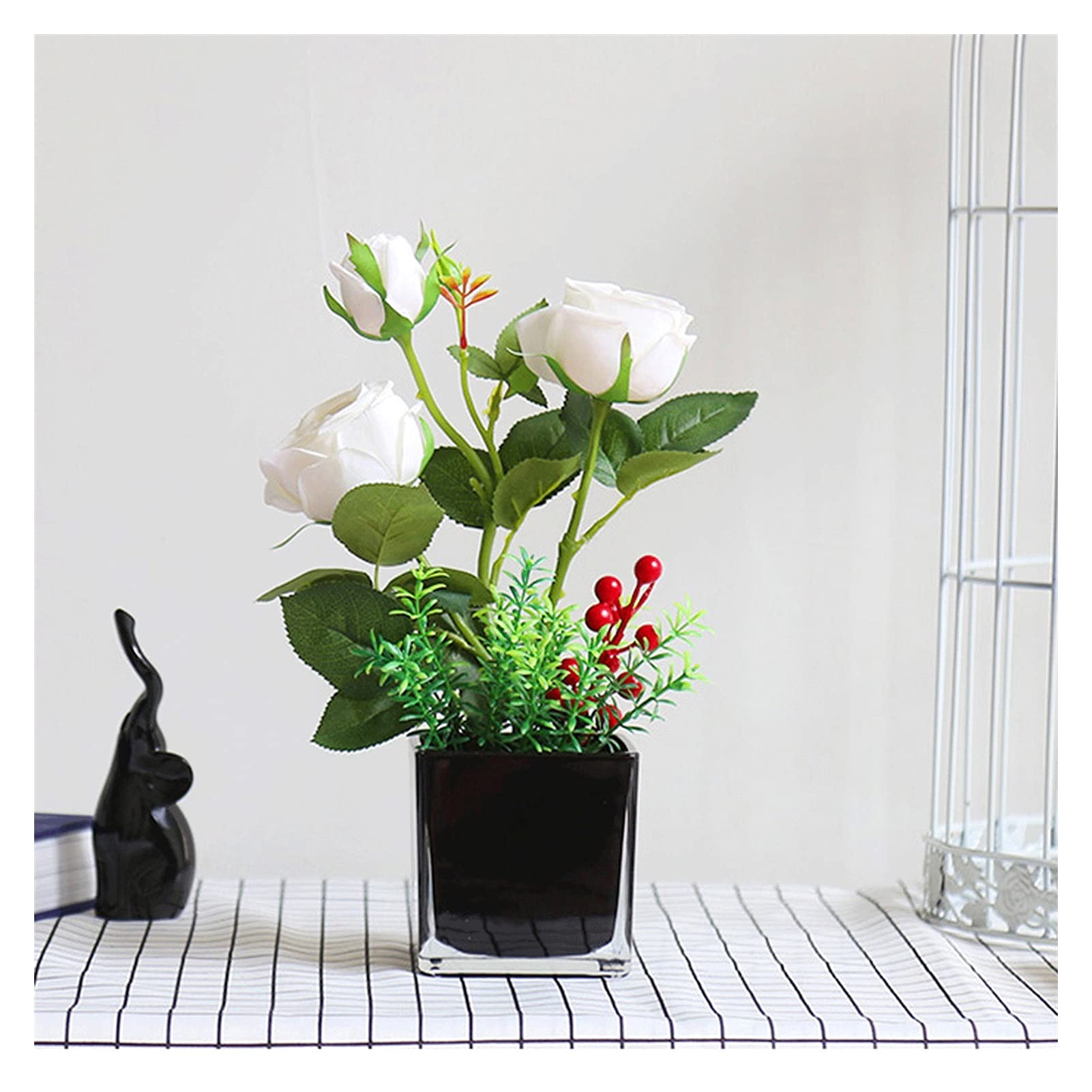MYUYEE Artificial Flowers 13.78Inch Artificial Plants,Rose Floral Arrangement In Glass Vase,Artificial Flowers Bouquet Used For Table Centerpieces Flowers Arrangement Bouquet(B)