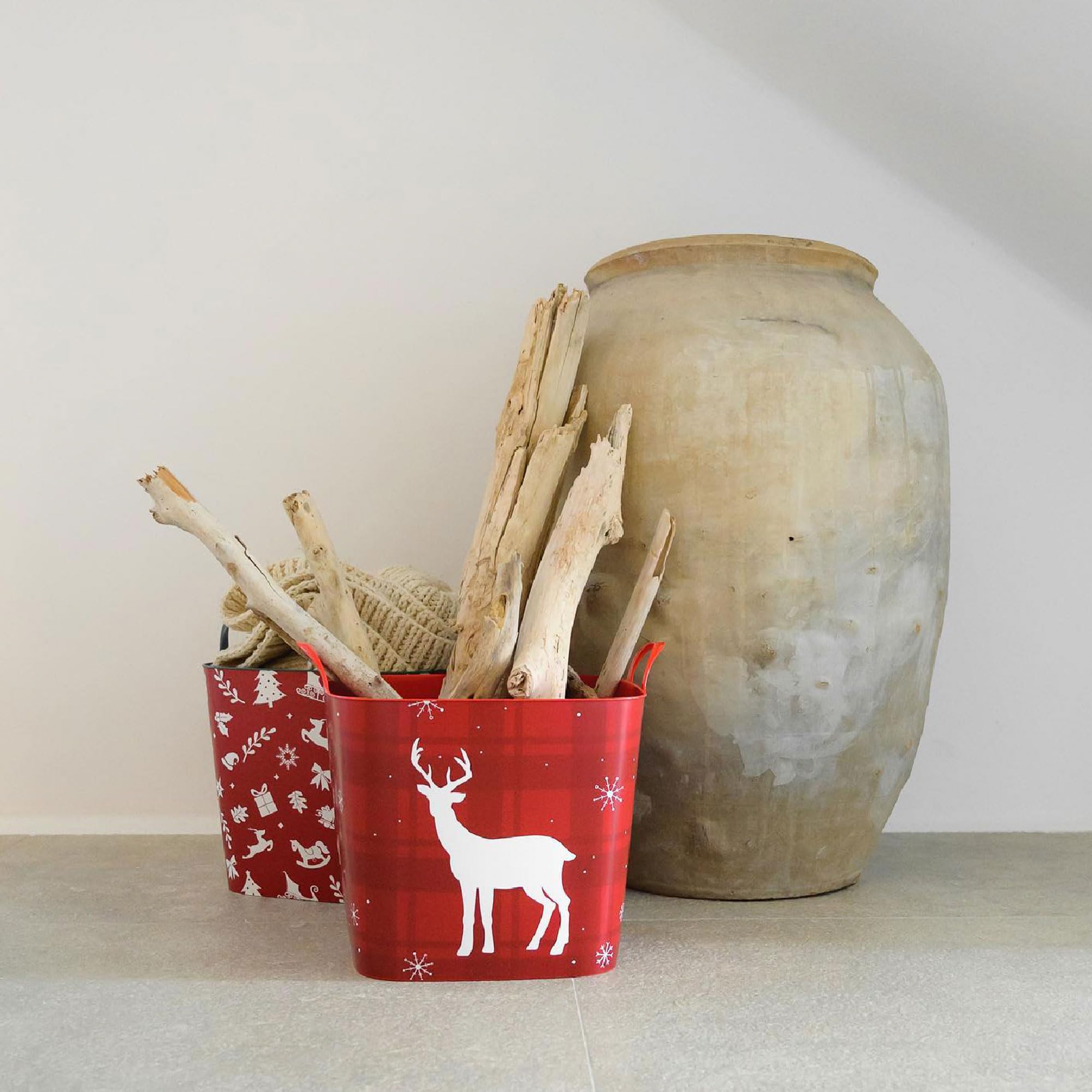 LIFE STORY Weihnachts-Aufbewahrungskorb – 25 Liter, Rentier-Motiv, Aus Kunststoff, Wasserdicht, Mit Griffen