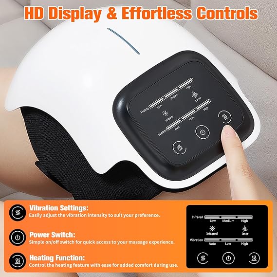 Cordless Knee Massager with Heat & Vibration – Rechargeable Infrared Heated Knee Brace with Large LED Screen, Adjustable Settings, Joint Pain Relief for Arthritis,Gift for Dad Mom