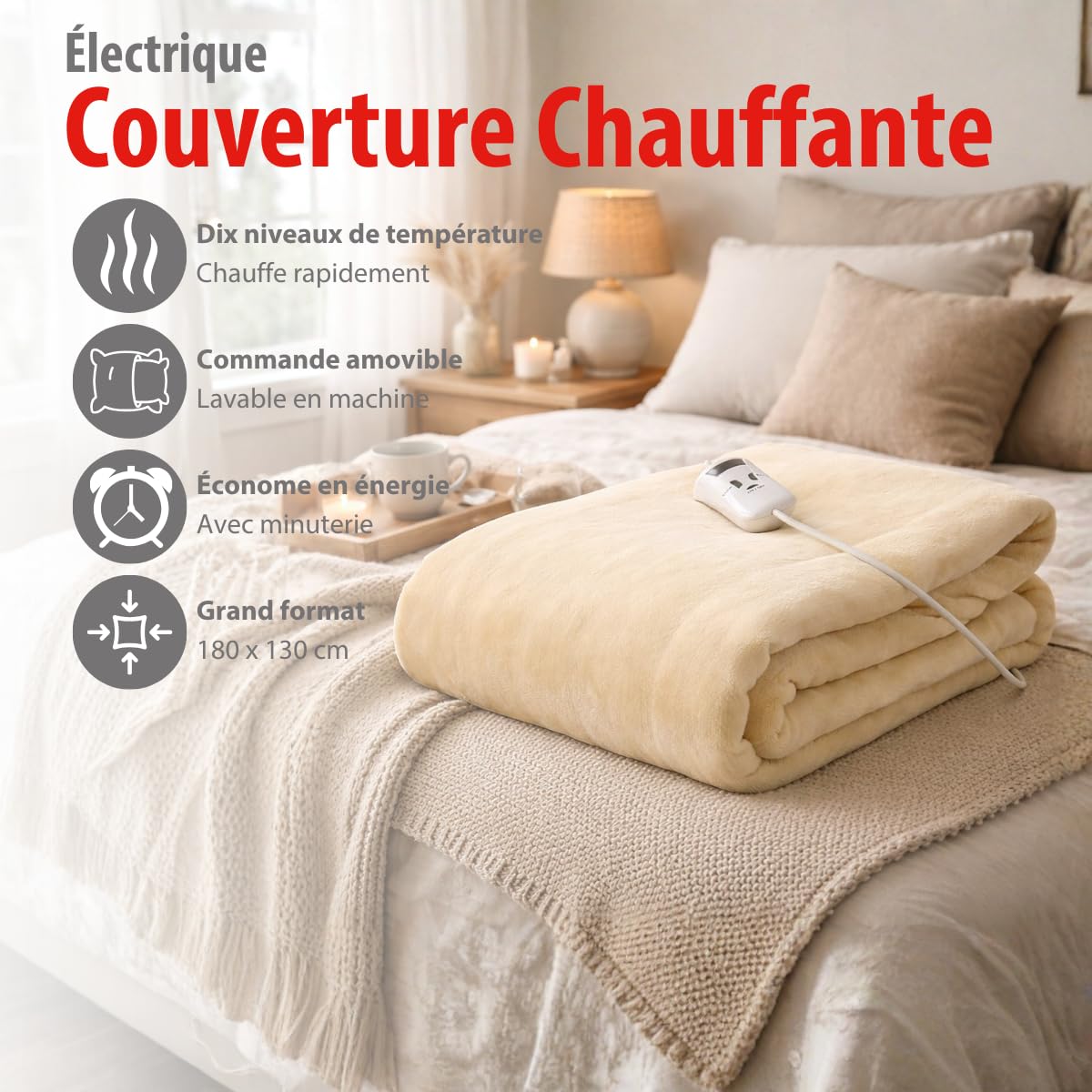 Couverture Chauffante Portative avec Manches et Pieds - 6 Niveaux de Chauffage - Arrêt Automatique 2-10h - 127x178 cm - Electroménager Couverture Chauffante Portative avec Manches et Pieds - 6 Niveaux de Chauffage - Arrêt Automatique 2-10h - 127x178 cm - Electroménager