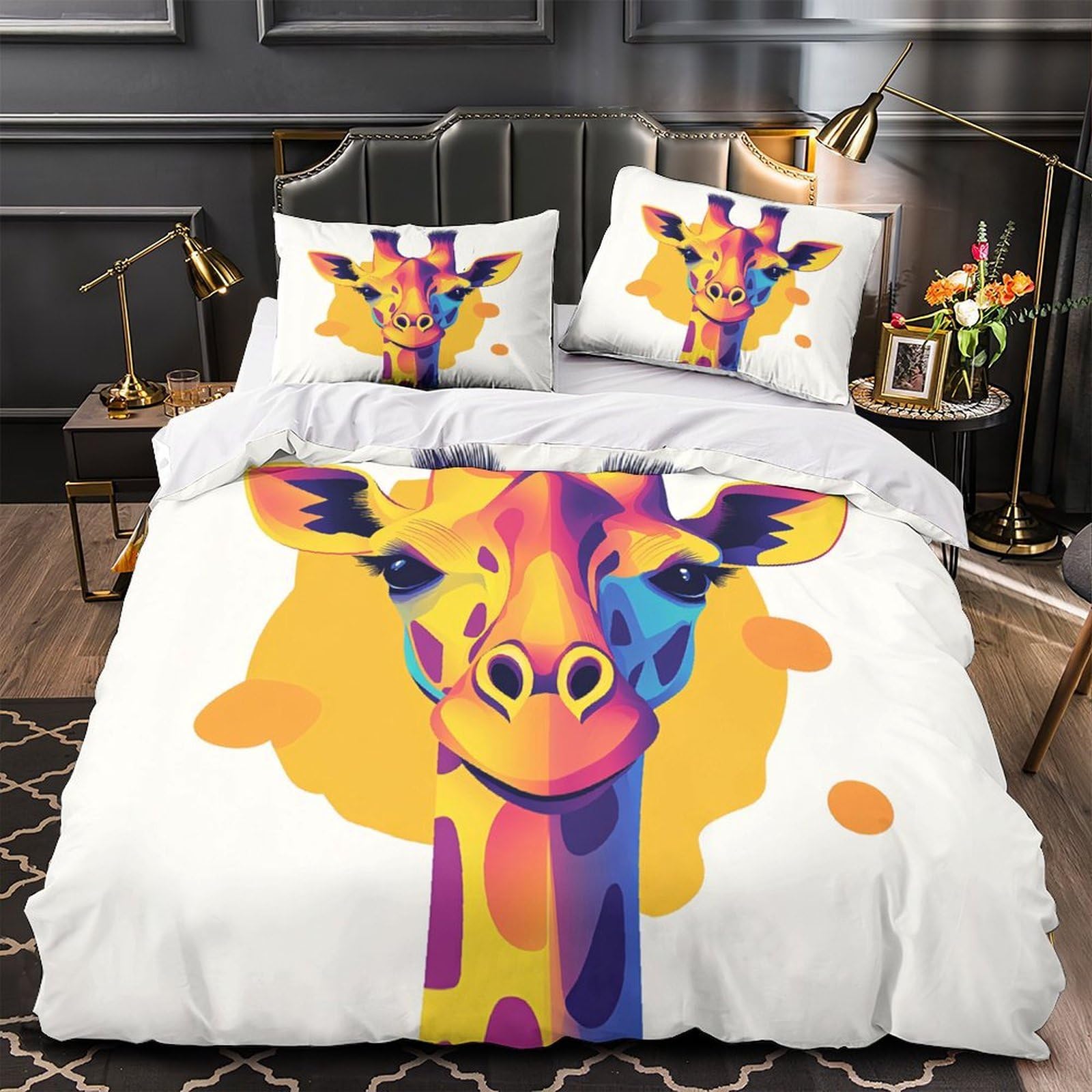 Linge de lit girafe coloré pour décorer une chambre d'enfant ou d'ado