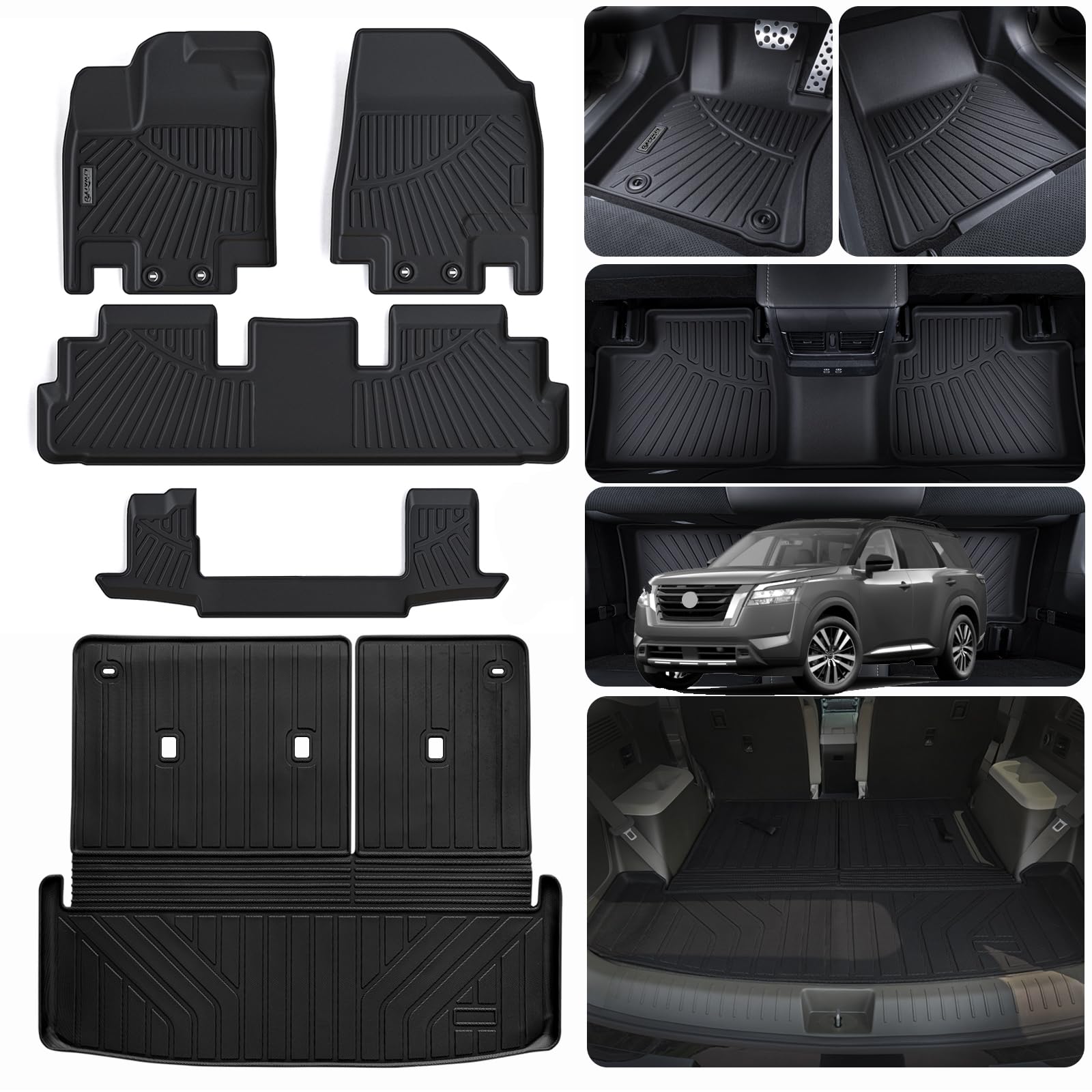 LJWAITO Floor Liners & Cargo Liners & Backrest Mat for 2016-2025 2026 Dodge Durango 6 Seats-2 Row Bucket Seat，TPE All Weather Protection Car Floor Mats with Trunk Mat Covering The Backrest — view 35