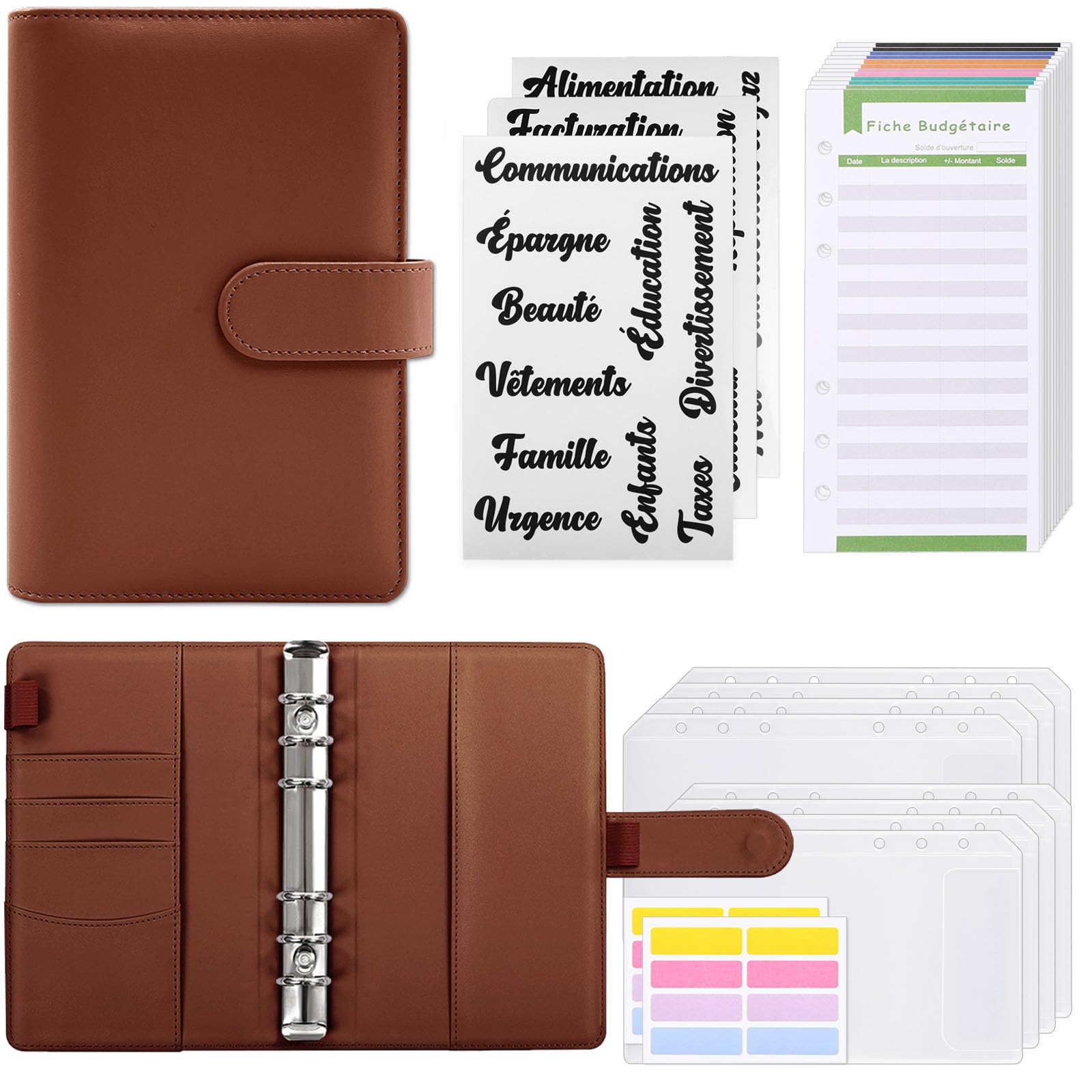 Planificateur Budgétaire A6 - NOIR BLANC - Cuir Synthétique - Résistant à l'Eau - Compact et