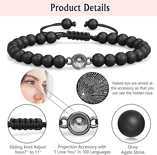 Miniatura 5 de UNGENT THEM Pulseras con texto en inglés "I Love You" en 100 idiomas para parejas, regalos para mis hombres, novio, novia, marido, mi amor, alma