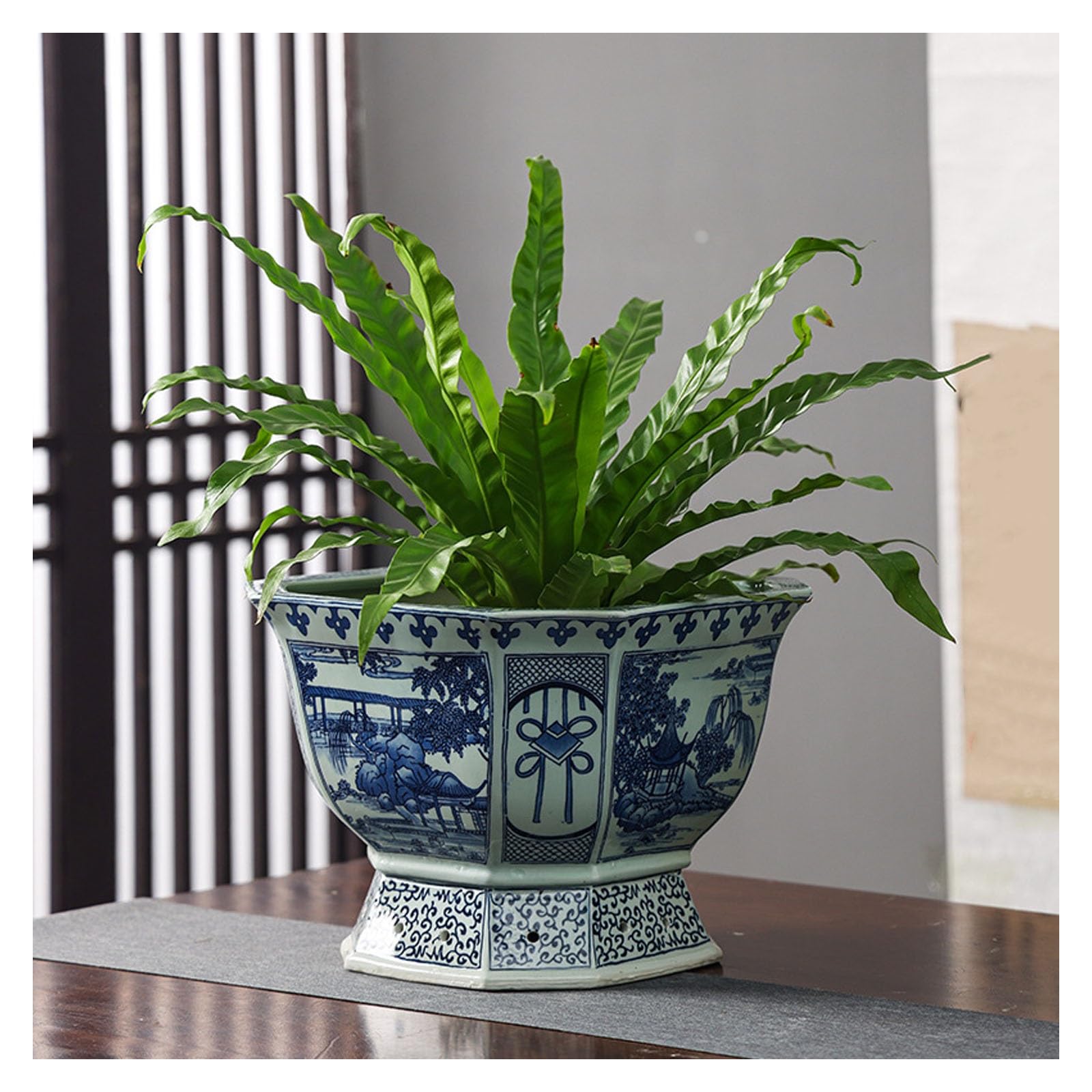 Chiński styl niebiesko-biała ceramiczna doniczka na kwiaty z otworami drenażowymi, dekoracyjna donica bonsai do dekoracji domu, biura, kawiarni i ogrodu