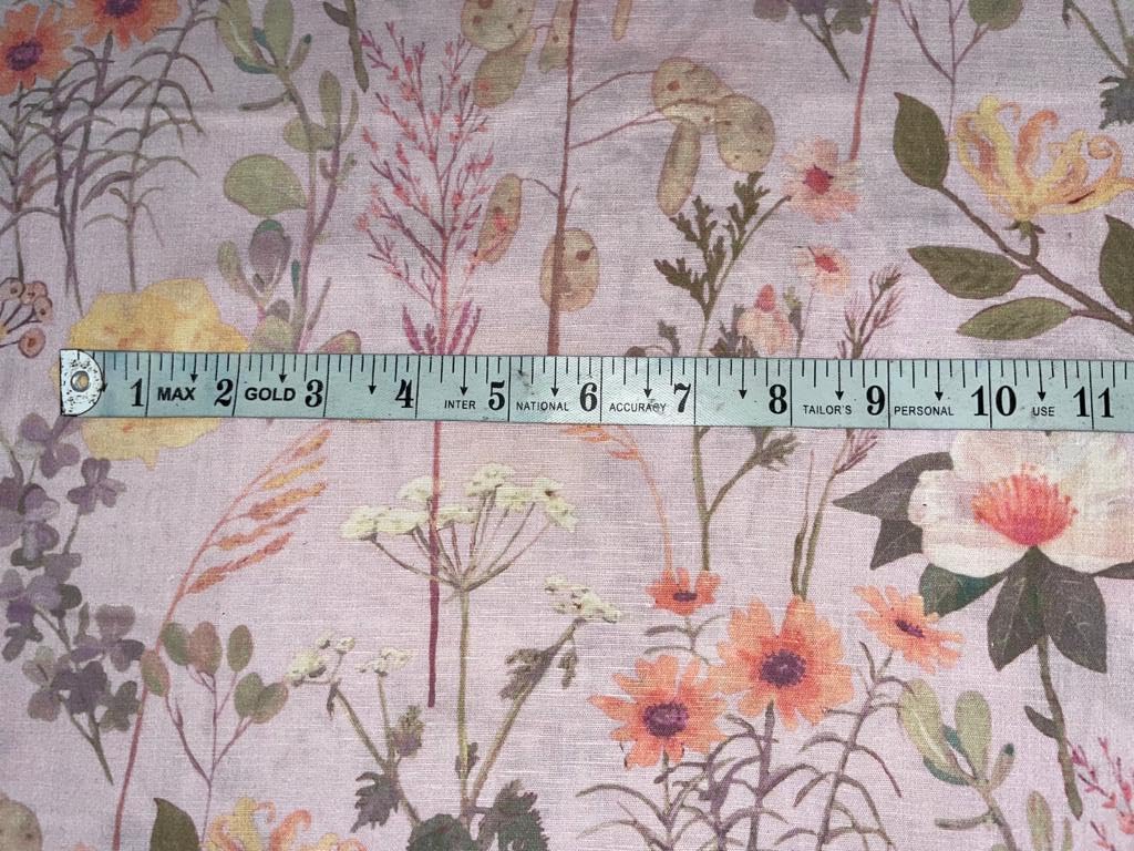 100% Linen Lilac with Colorful Floral Print Fabric 44