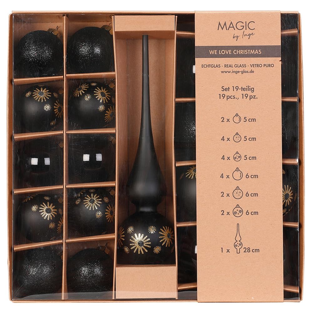 Bolas de Navidad Magic by Inge negras en set de 19 piezas para decorar el árbol sin esfuerzo 1