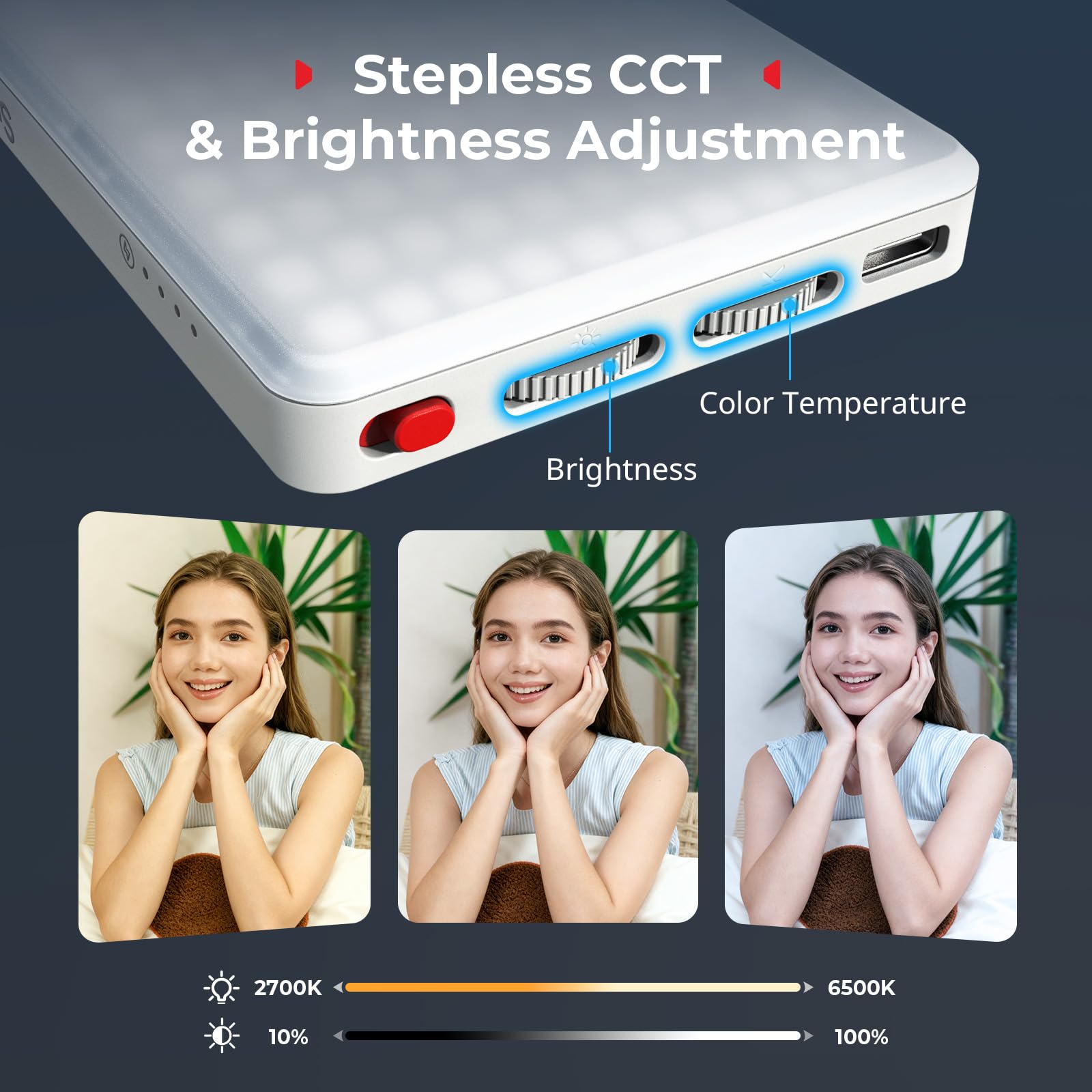 SMALLRIG M3 Magnetisches Selfie-Telefon-LED-Videolicht mit Clip, 120 LEDs 2000mAh Wiederaufladbar, 2700K – 6500K, Tragbares Clip-on-Fülllicht für iPhone, für iPad, Kamera/Laptop (Weiß) – 5640