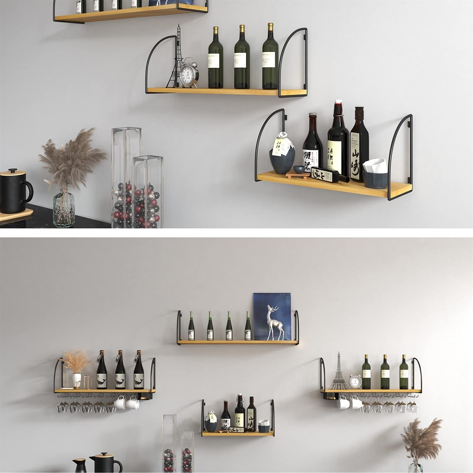 Deckenregal-Weinregale für Wandmontage aus Metall, Weinglas-Aufbewahrung, schwimmende Regale, Weinglasregal, für Präsentation, Rotwein, Weinglas, Bücher, Aufbewahrung und Dekoration (Größe: