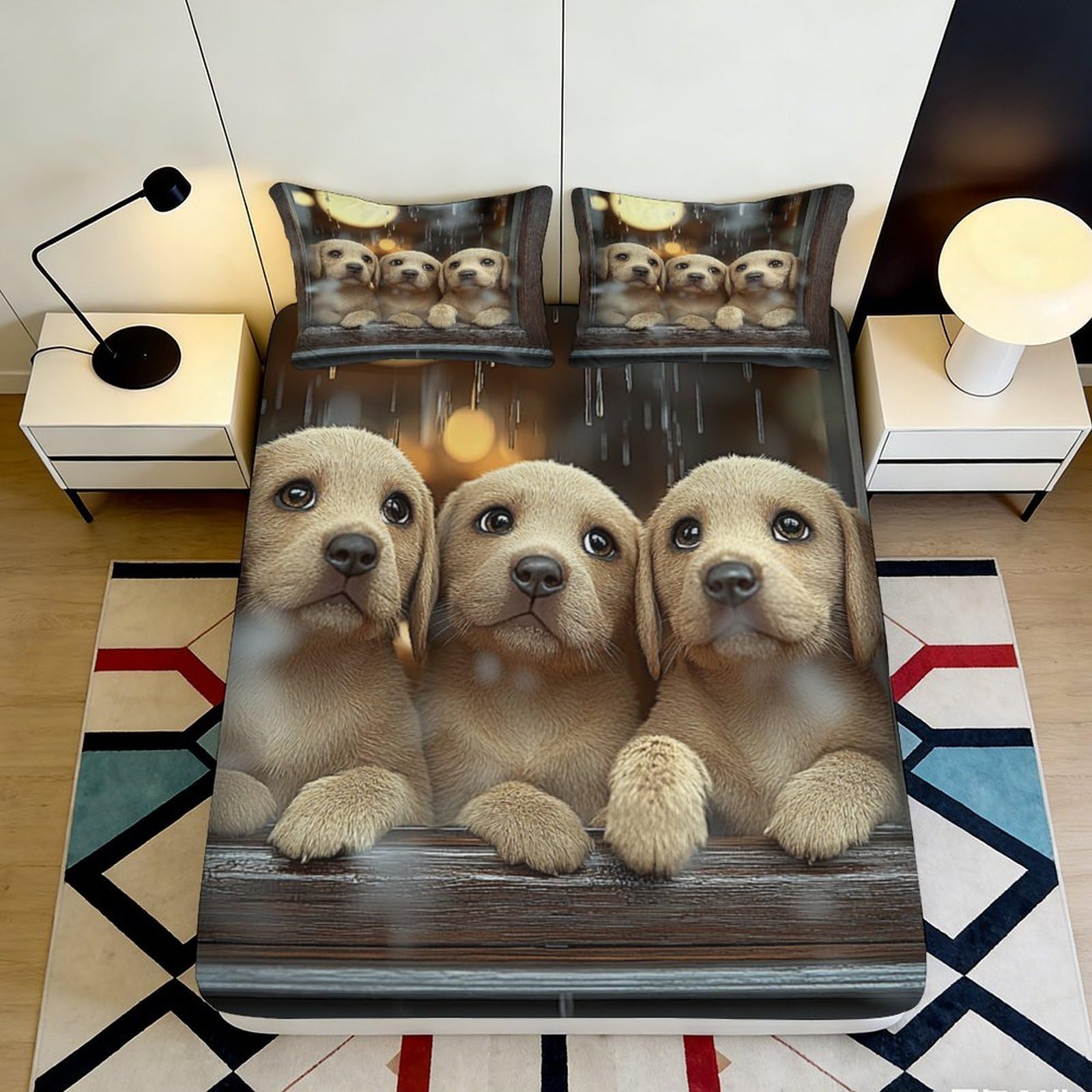 3D Printed Golden Retriever Puppy Fitted Sheet Microfiber Soft Breathable Dog Bed Cover Bedroom Dorm Decor 90x200x25cm
