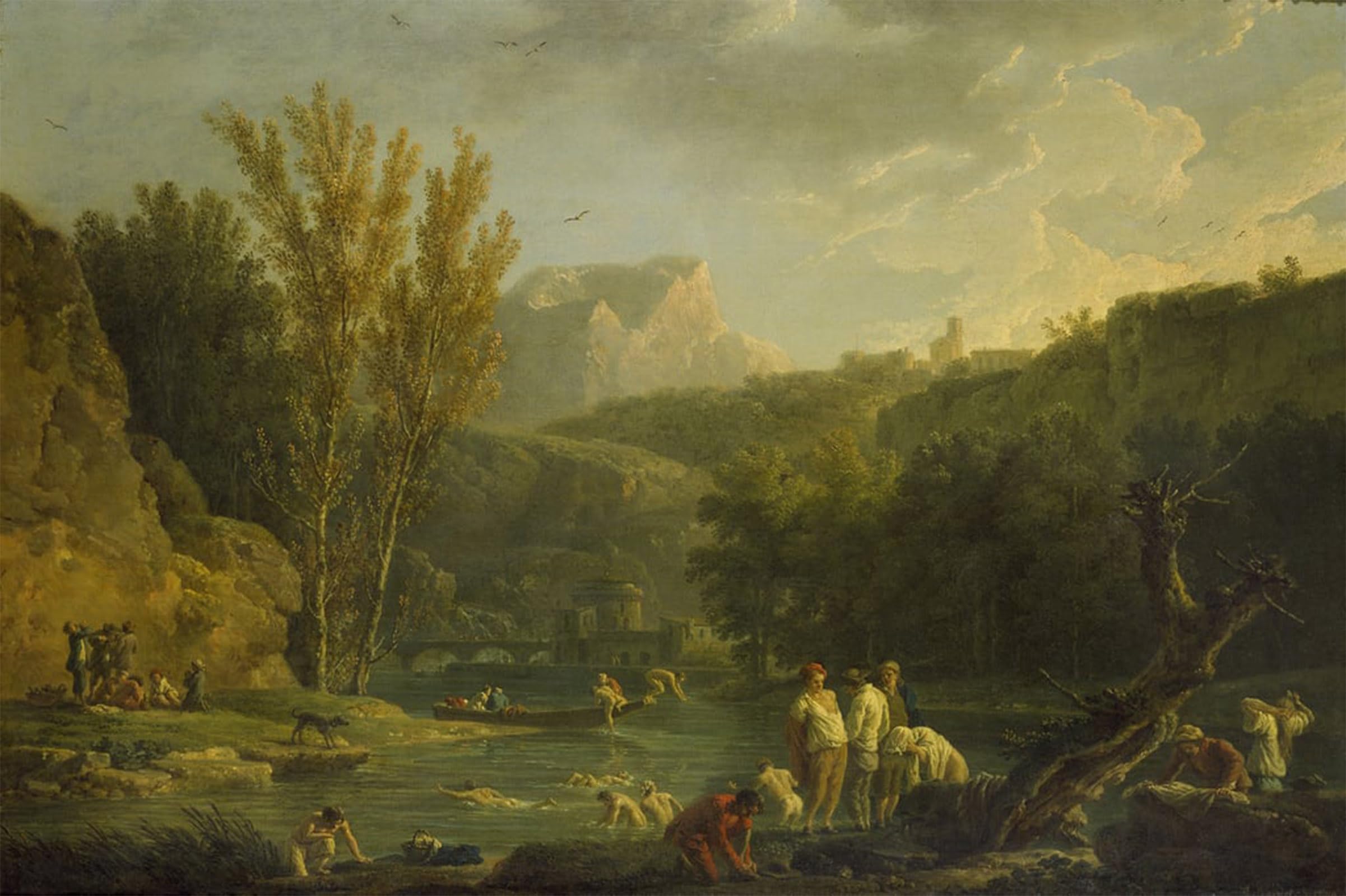 POSTERIIk Vintage Art Print Images Pictures Print River Scene with Bathers by Claude Vernet Modern Colour Posters for Office Home Decor 60x90cm