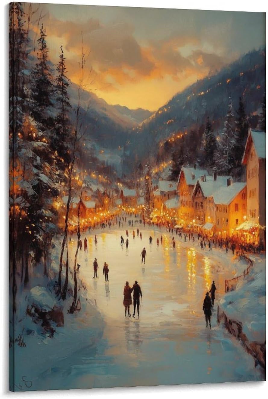 Ice Skating Rink in Snowy Village Square – Rustic Christmas Wall Art, Winter Cottagecore Printable Painting, Holiday Family Scene Poster for Room Aesthetics Canvas Wall Art Poster And Print 24x36inch( Ice Skating Rink in Snowy Village Square – Rustic Christmas Wall Art, Winter Cottagecore Printable Painting, Holiday Family Scene Poster for Room Aesthetics Canvas Wall Art Poster And Print 24x36inch(