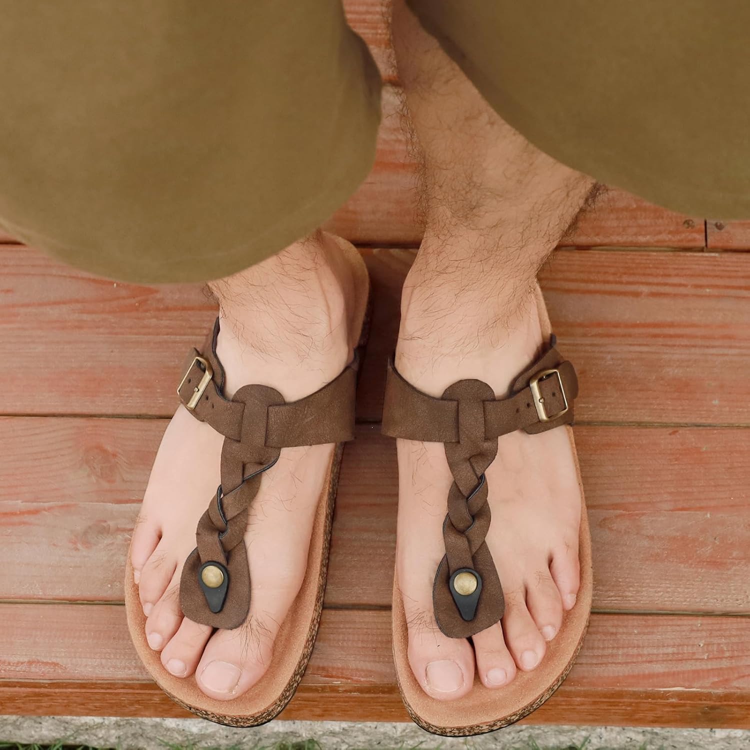 Thong Sandals for Women & Men，Non-slip Flip Flops with Cork Footbed Adjustable Buckle Summer Women Footwear Beach Essentials Slides - Image 6