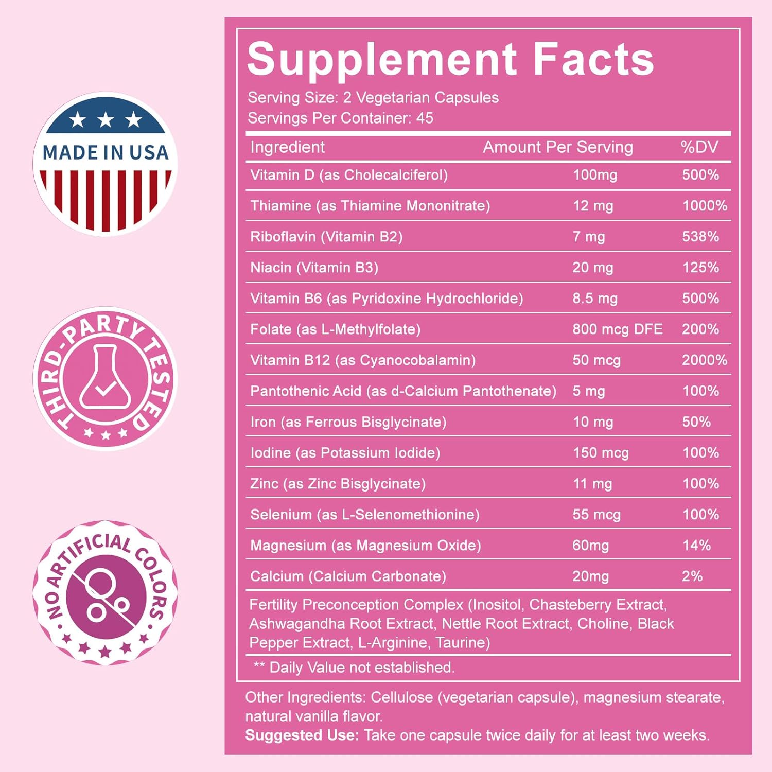 conception for her Fertility Supplements for Women, Prenatal Vitamin Support with Myo-Inositol, Folate, and Chasteberry – Supports Hormonal Balance, Ovulation & Regular Cycles – 90 Capsules - Image 4