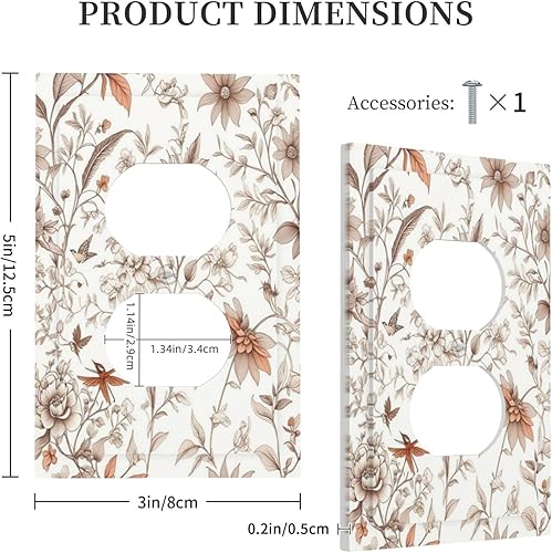 Miniatura 5 de Cubiertas Decorativas para Tomacorrientes Boho Floral Beige Flor y Hoja Botánico 1 Gang Interruptor de Luz Dúplex Placa Cubierta Placas de Boho