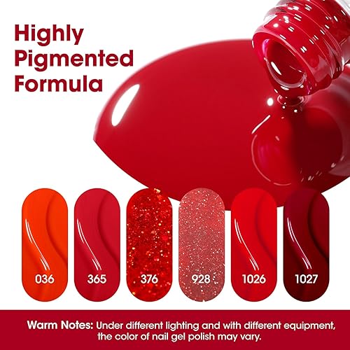 Miniatura 3 de Gellen Juego de esmaltes de uñas de gel rojo, 6 colores de Navidad de invierno, borgoña, rojo sangriento, purpurina, esmalte UV para diseño de uñas,