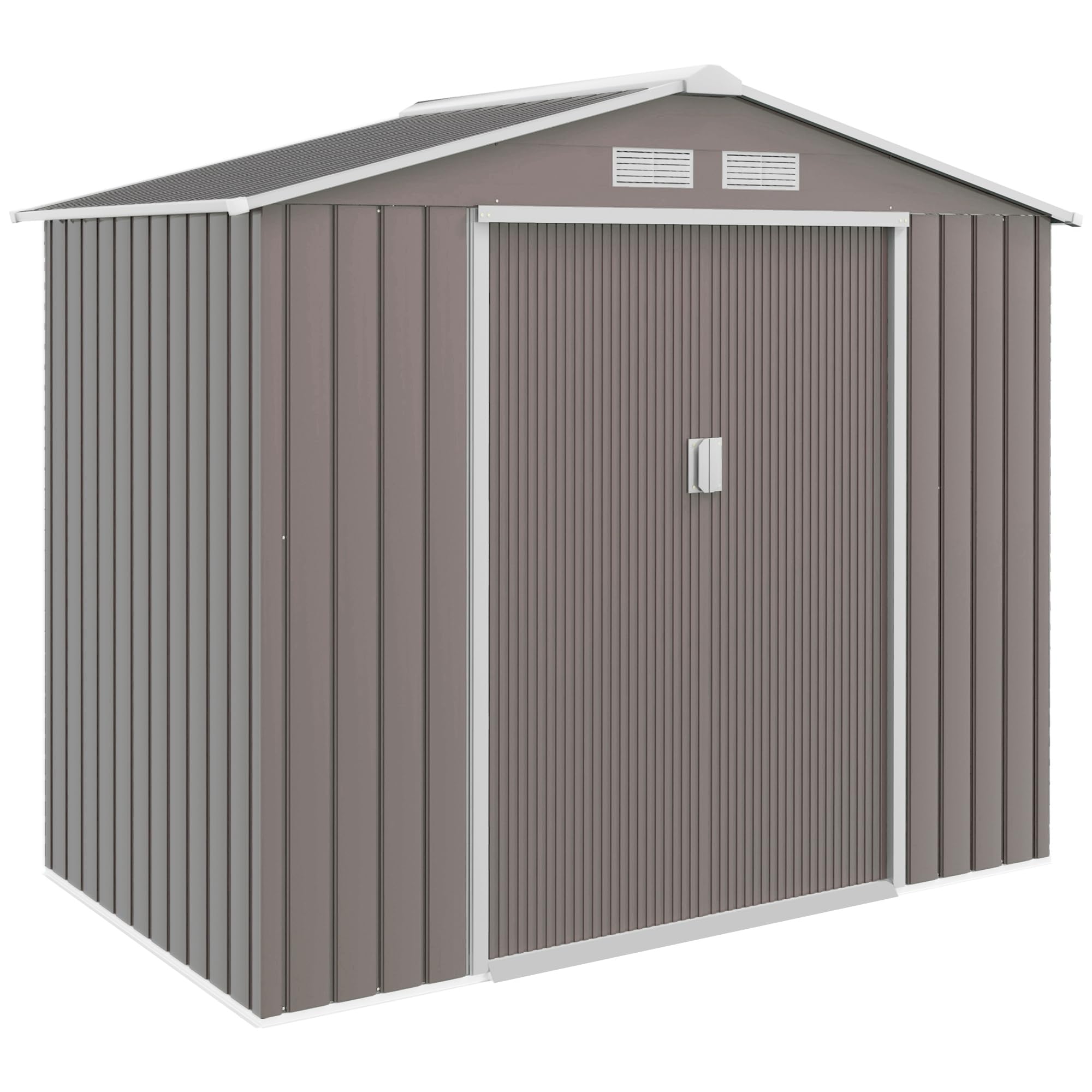 Outsunny Cobertizo de Jardín 2,42m² con Base de Refuerzo Sin Suelo 213x130x185 cm Caseta de Jardín Exterior con 2 Puertas Correderas y 4 Ventanas para Almacenamiento de Herramientas Gris