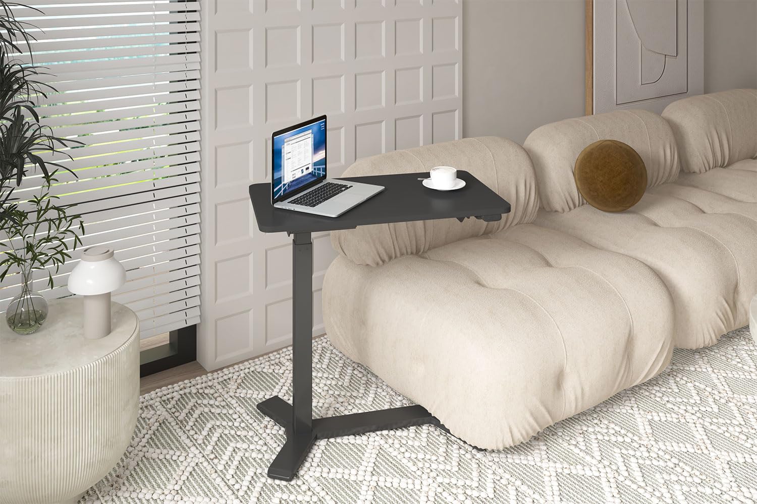 ESMART EAC-121BB elektrischer Beistelltisch auf Rollen | 70 × 40 cm, Schwarz, Höhe 65–103 cm, mobiler Laptop- und Betttisch für Couch, Kinderzimmer und Homeoffice